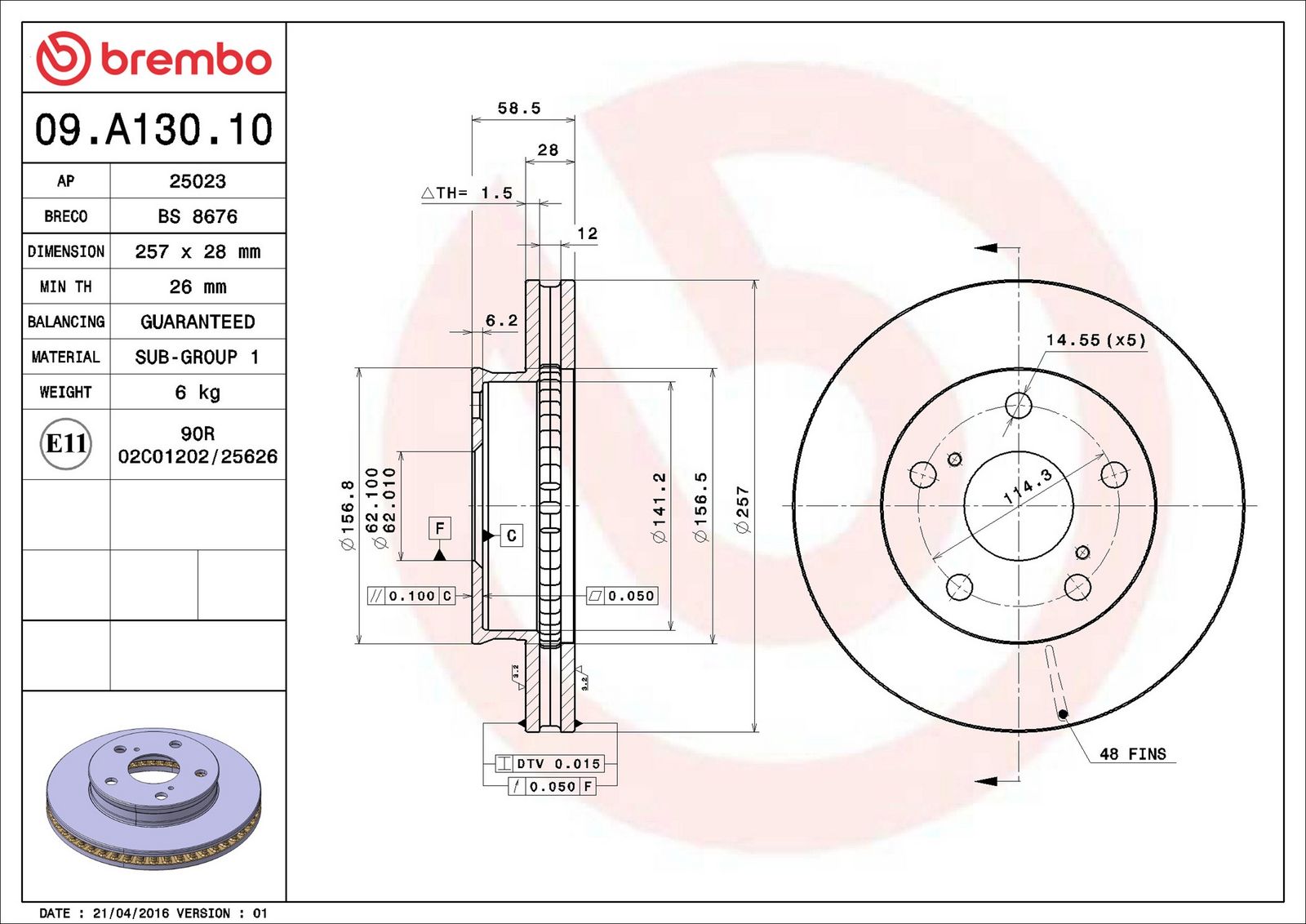 BREMBO 09.A130.10 - Bremsscheibe