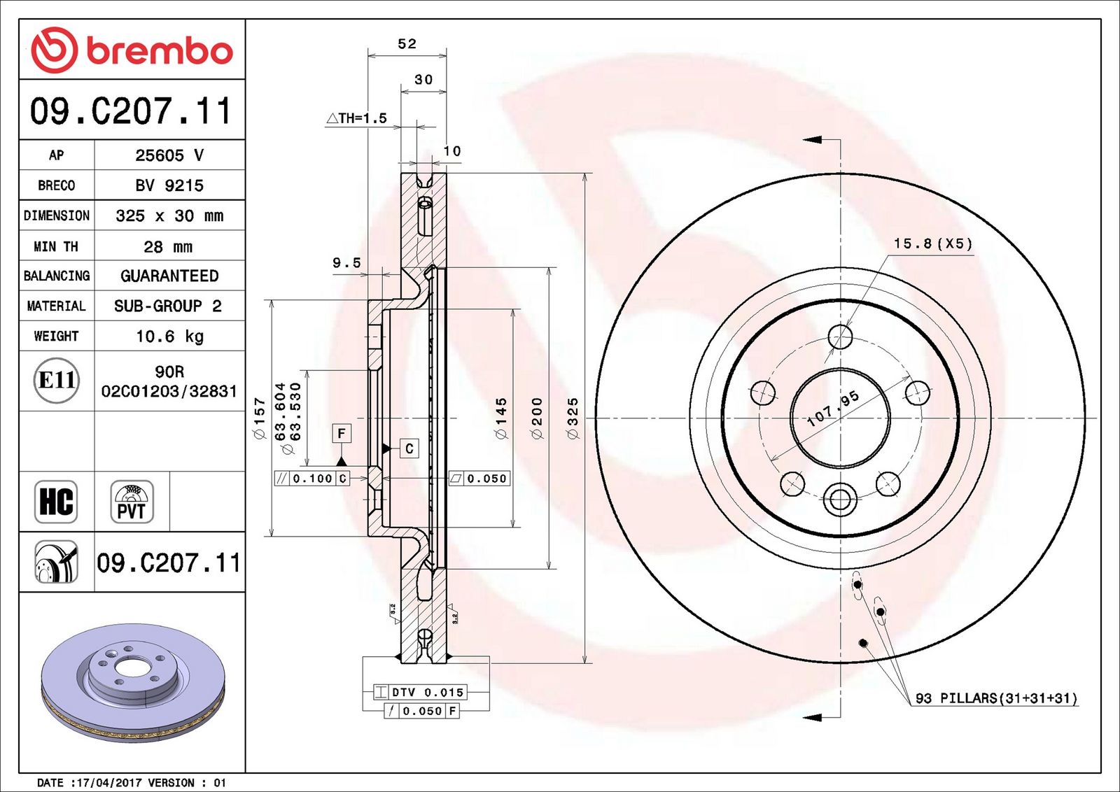 BREMBO 09.C207.11 - Bremsscheibe