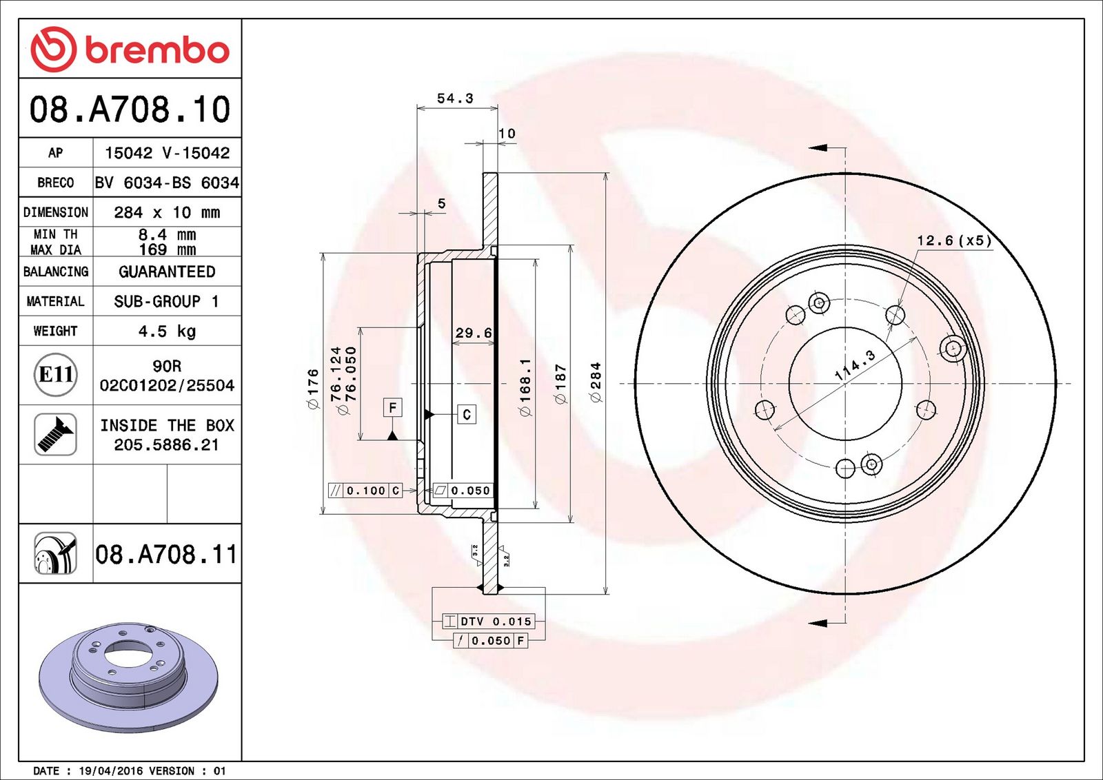 BREMBO 08.A708.11 - Bremsscheibe