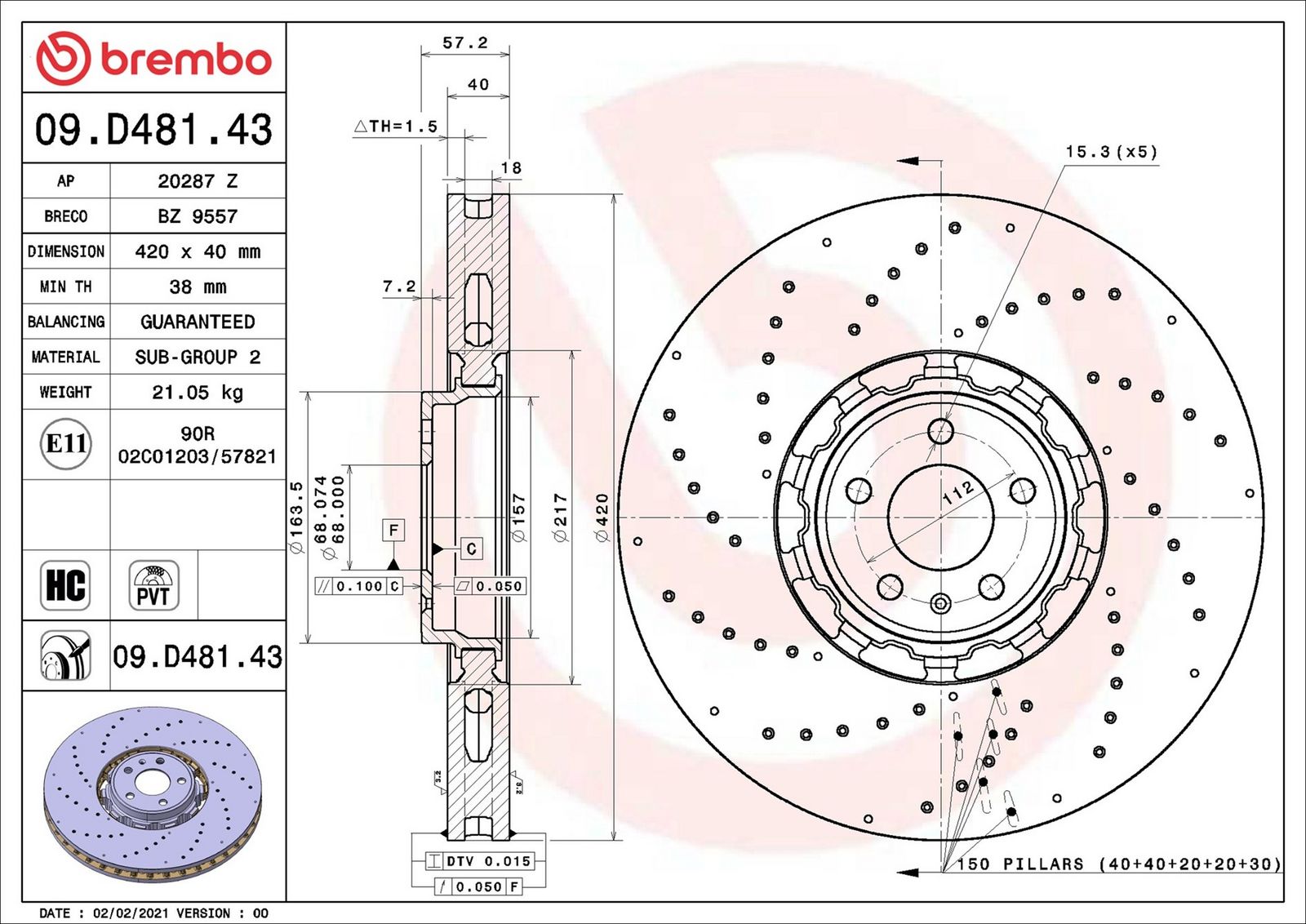 BREMBO 09.D481.43 - Bremsscheibe