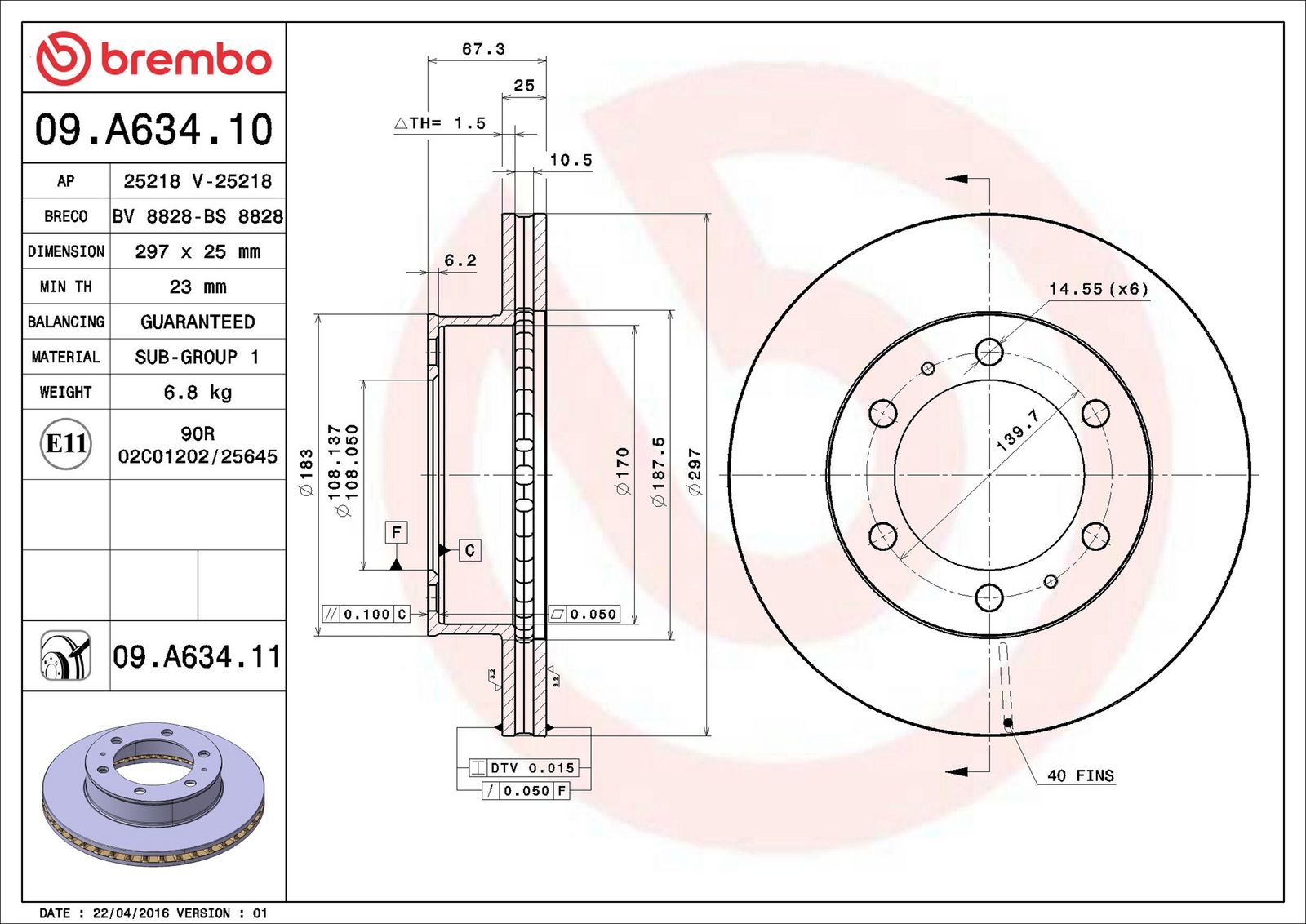 BREMBO 09.A634.11 - Bremsscheibe