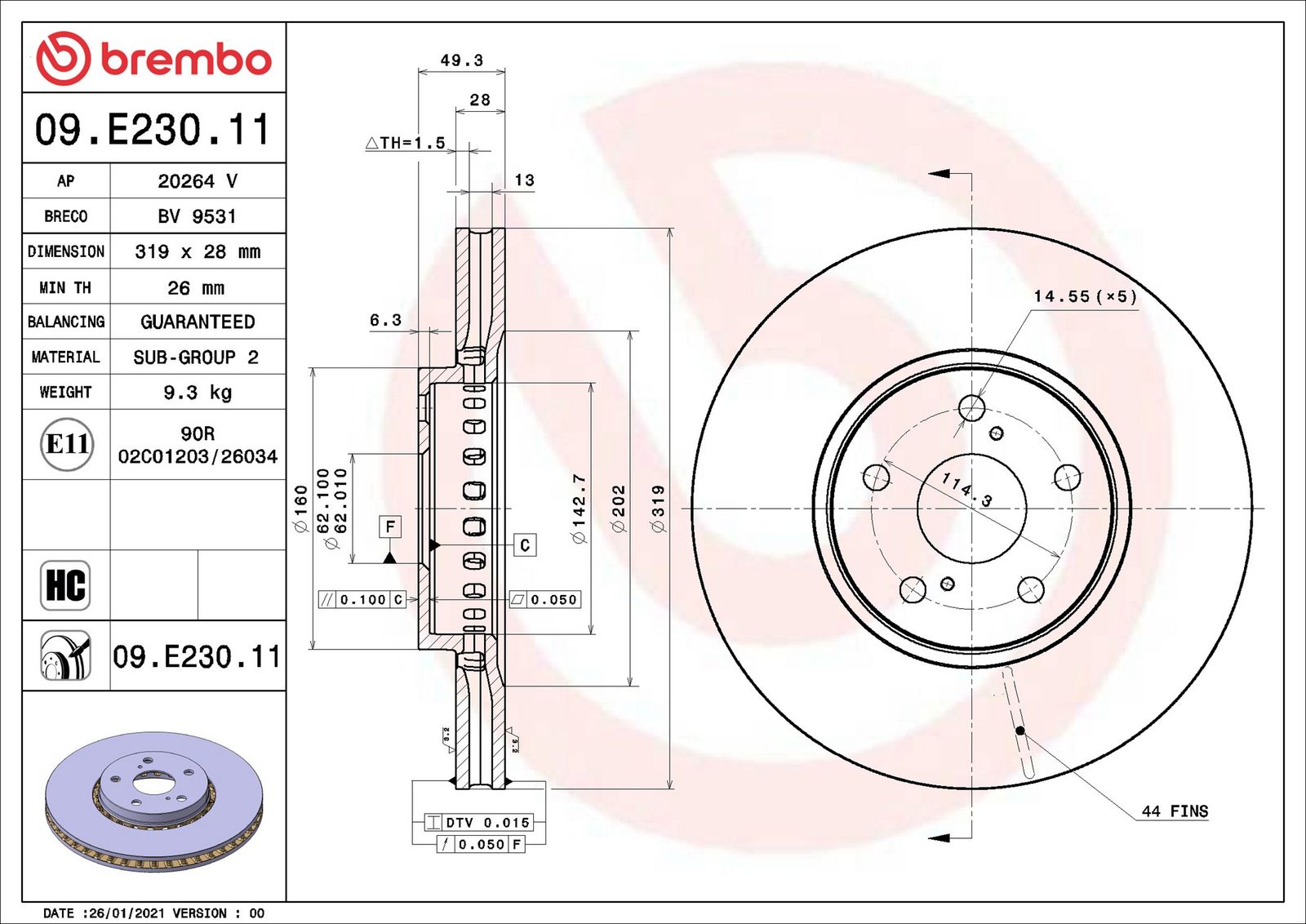 BREMBO 09.E230.11 - Bremsscheibe