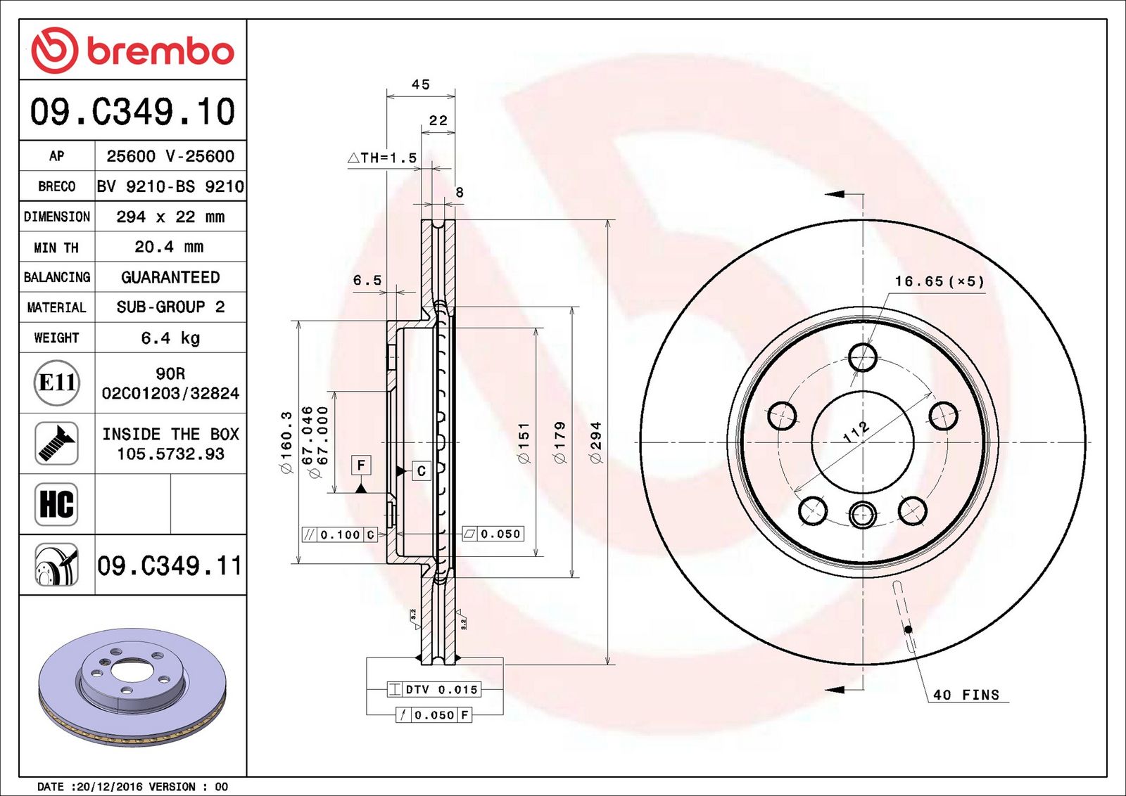 BREMBO 09.C349.11 - Bremsscheibe