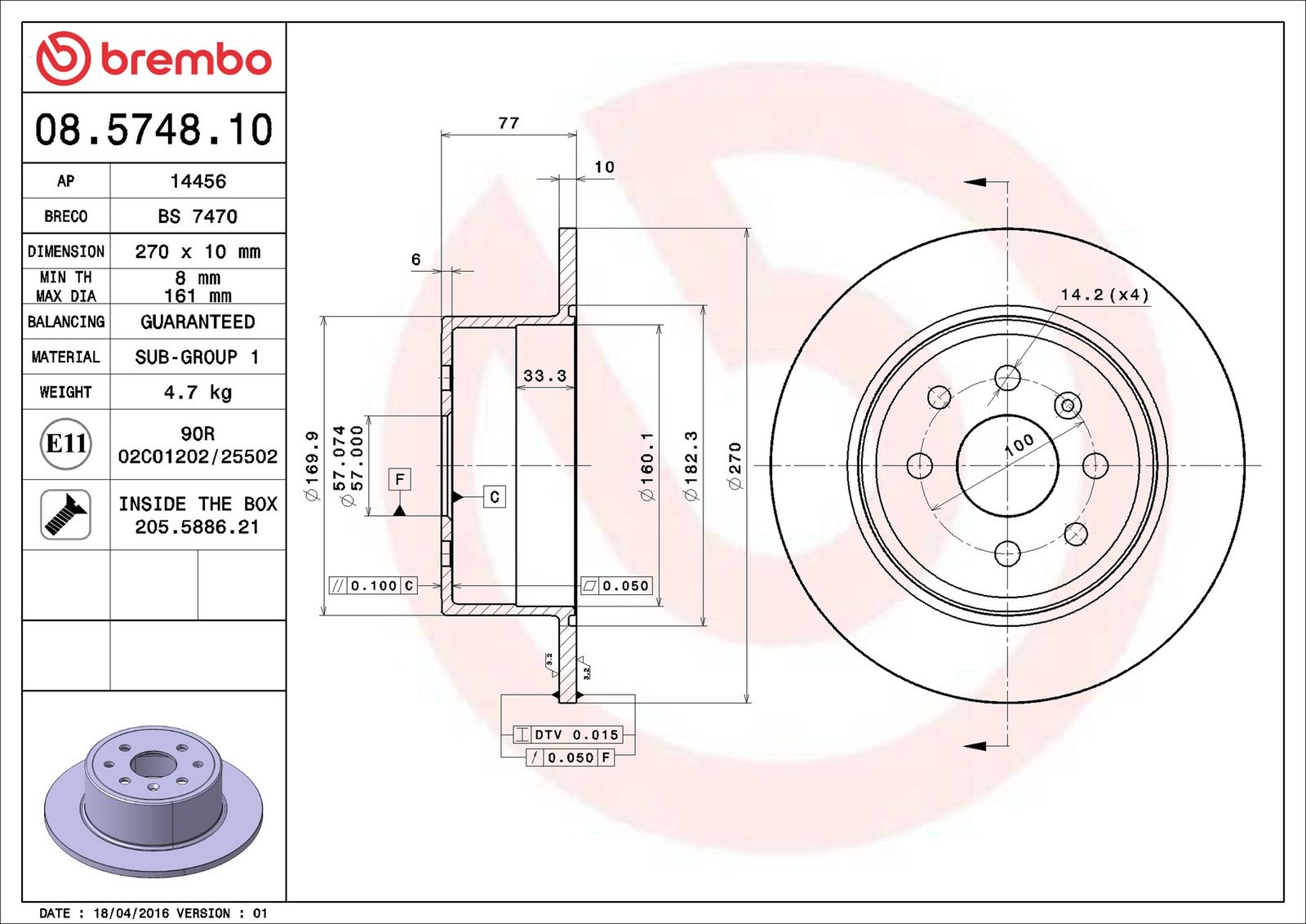 BREMBO 08.5748.10 - Bremsscheibe