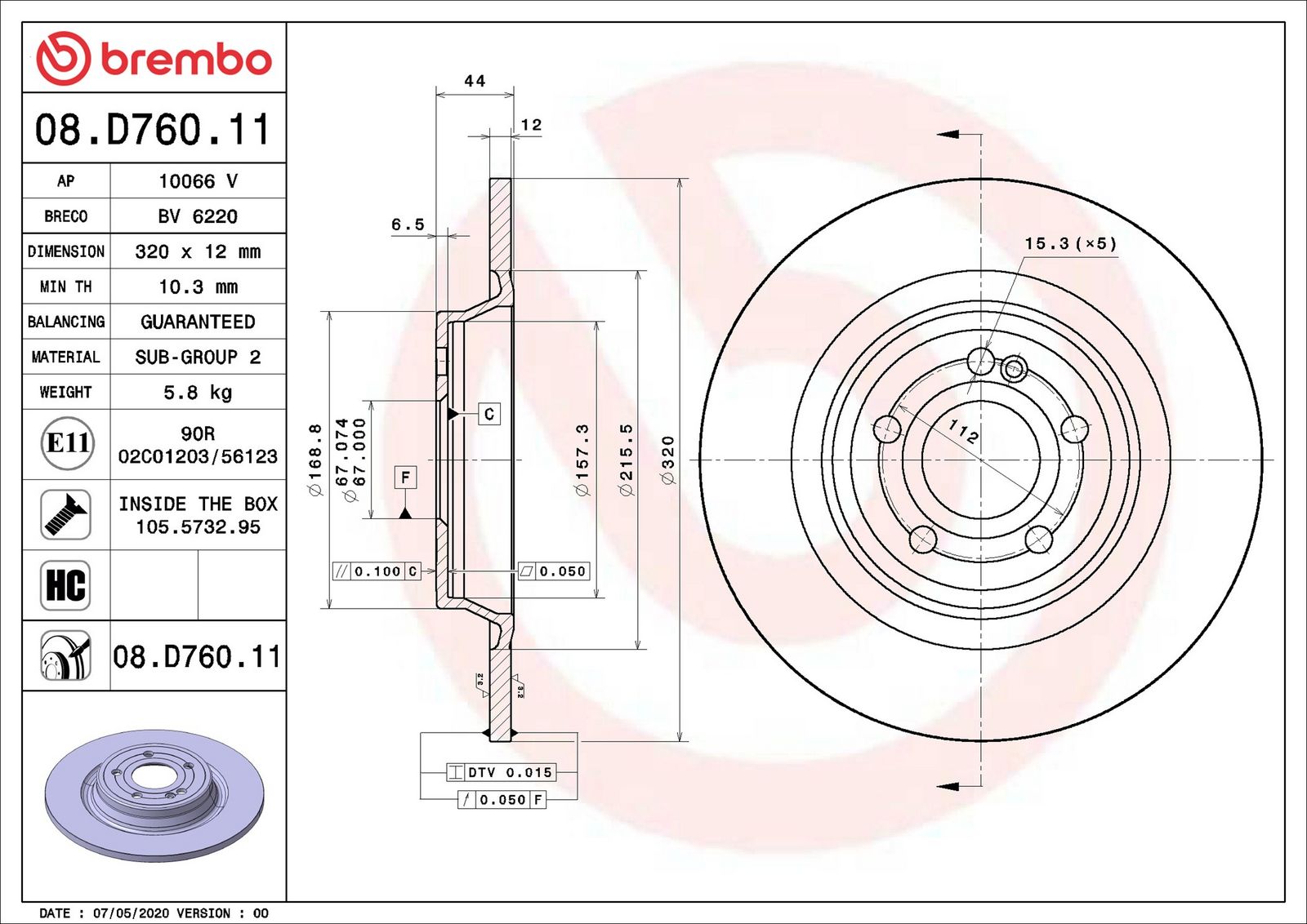BREMBO 08.D760.11 - Bremsscheibe