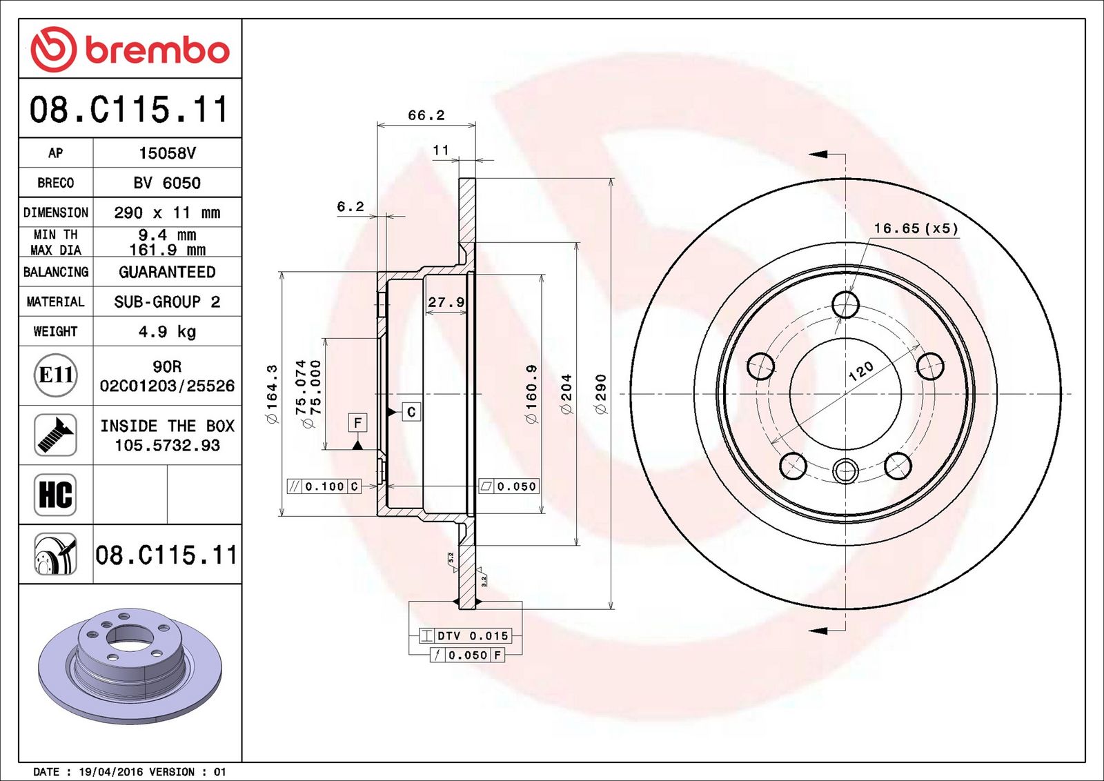 BREMBO 08.C115.11 - Bremsscheibe
