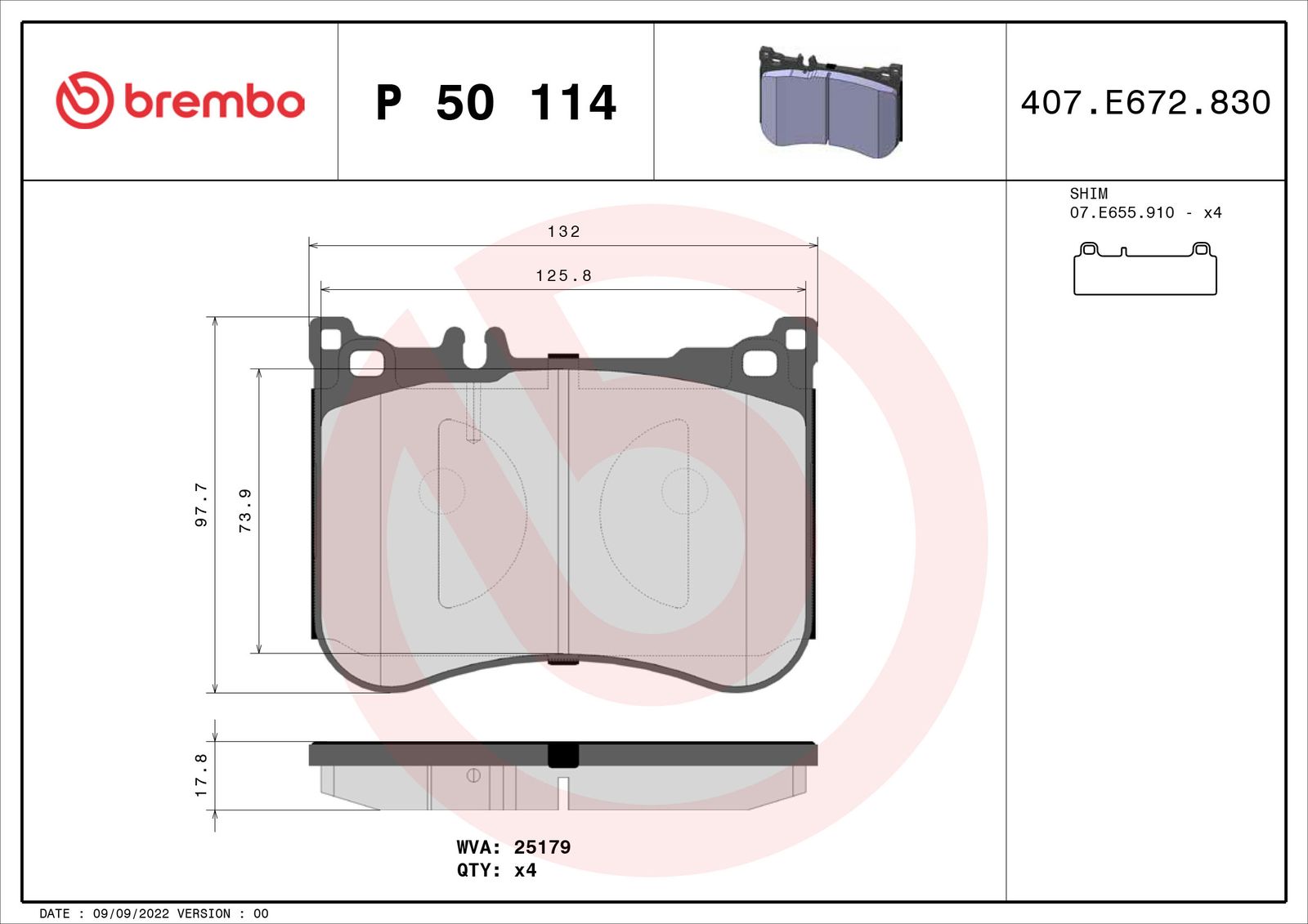 BREMBO P 50 114 - Bremsbelagsatz, Scheibenbremse