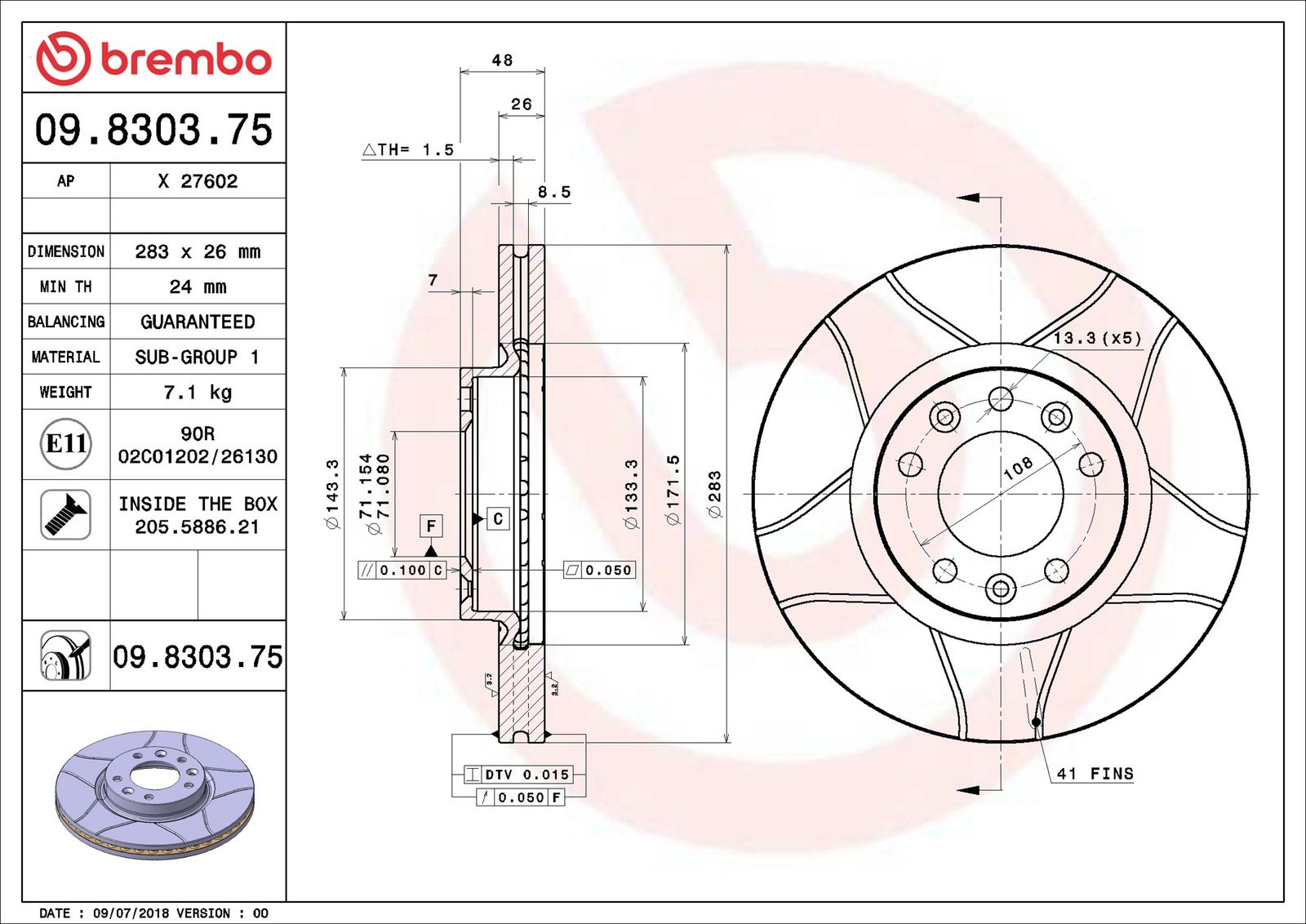 BREMBO 09.8303.75 - Bremsscheibe