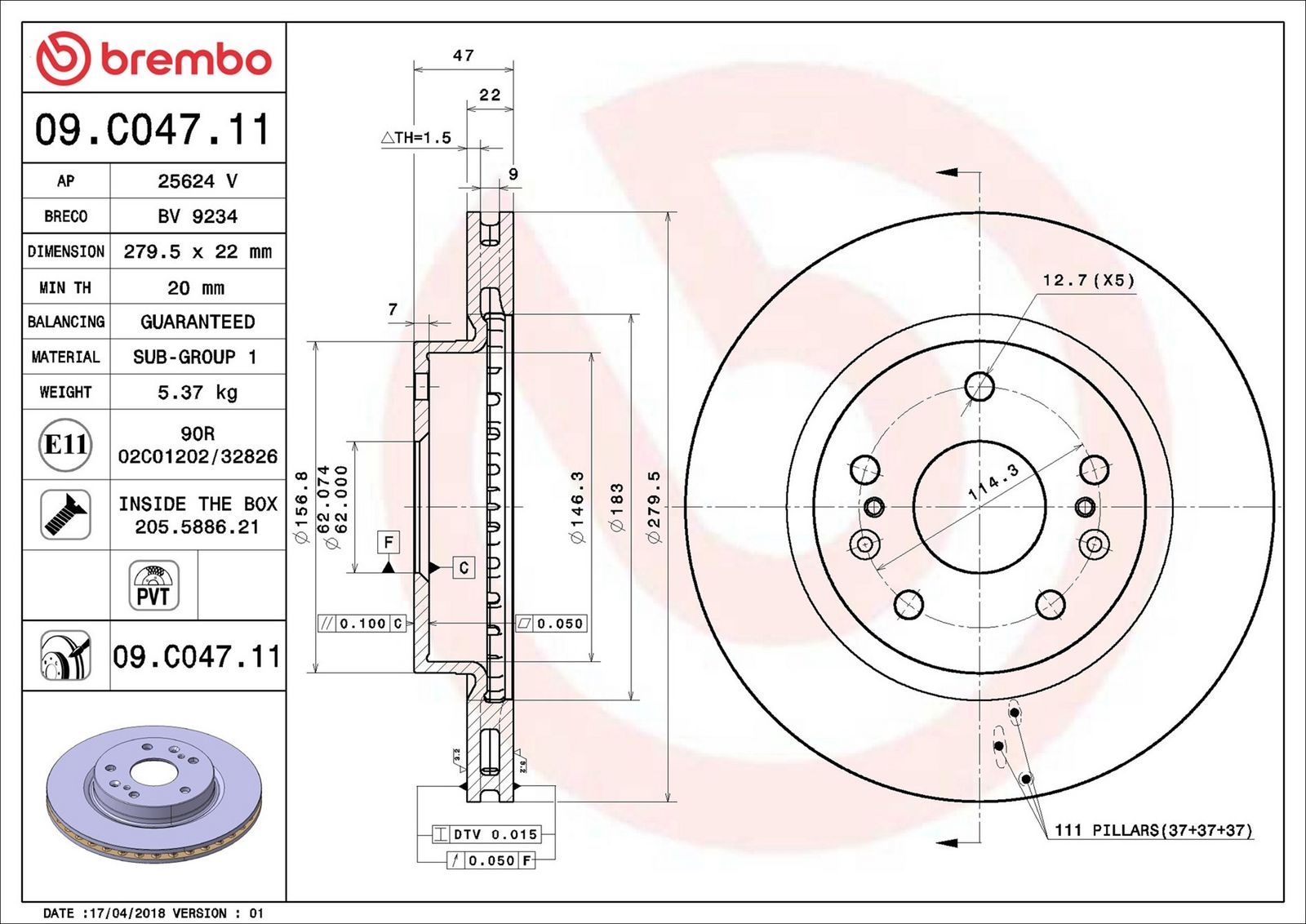 BREMBO 09.C047.11 - Bremsscheibe