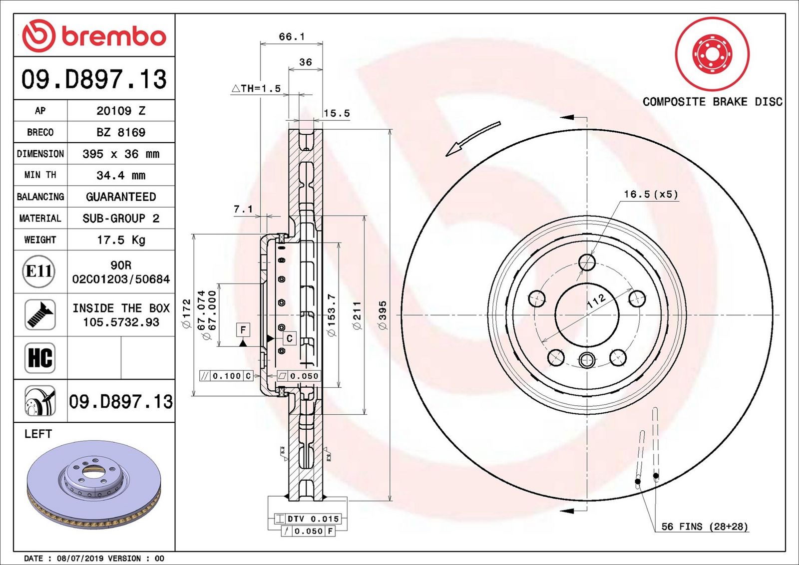 BREMBO 09.D897.13 - Bremsscheibe