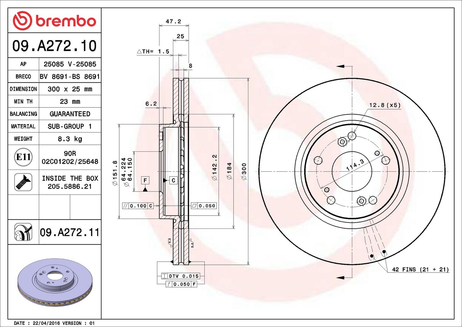 BREMBO 09.A272.11 - Bremsscheibe