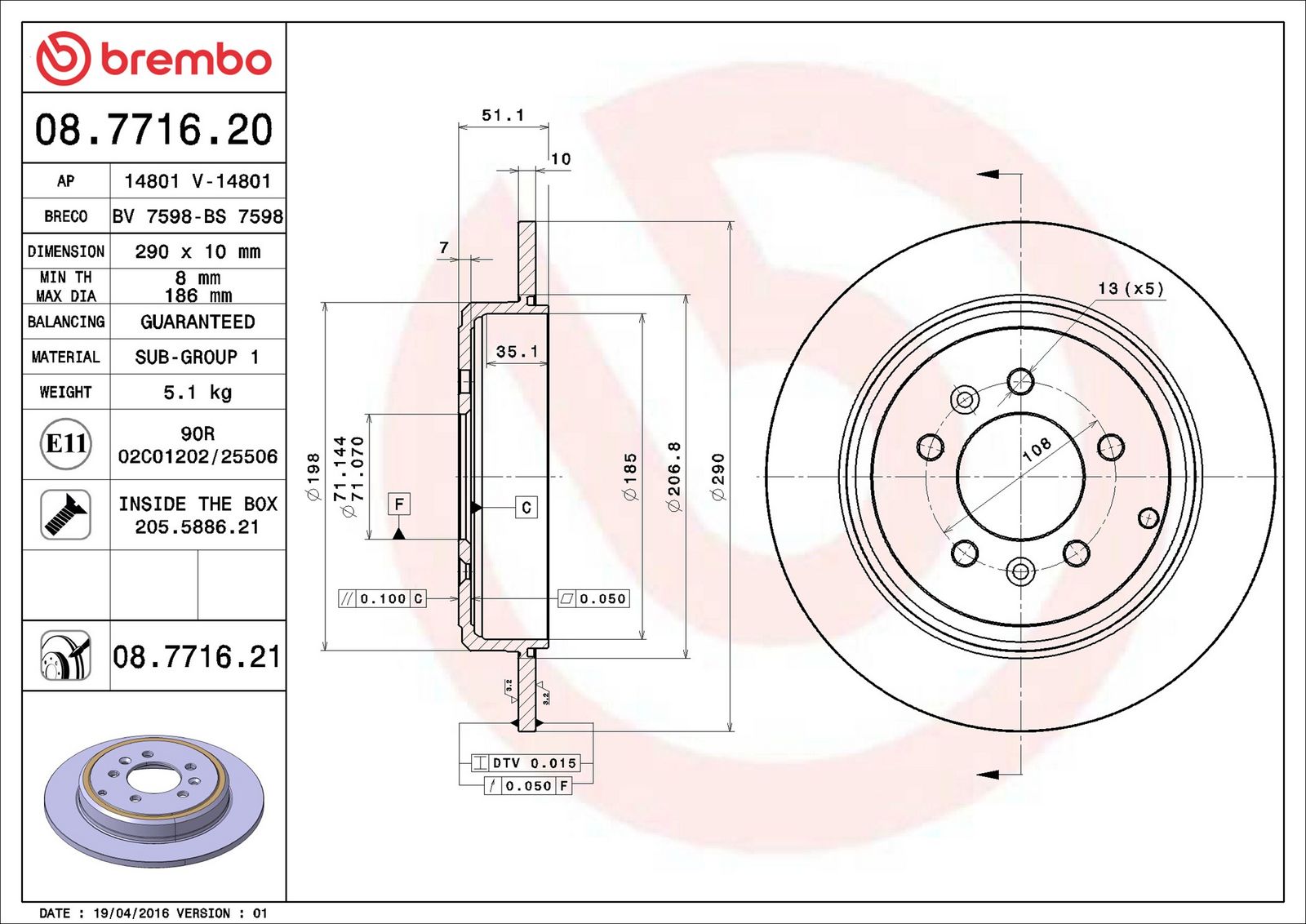 BREMBO 08.7716.21 - Bremsscheibe