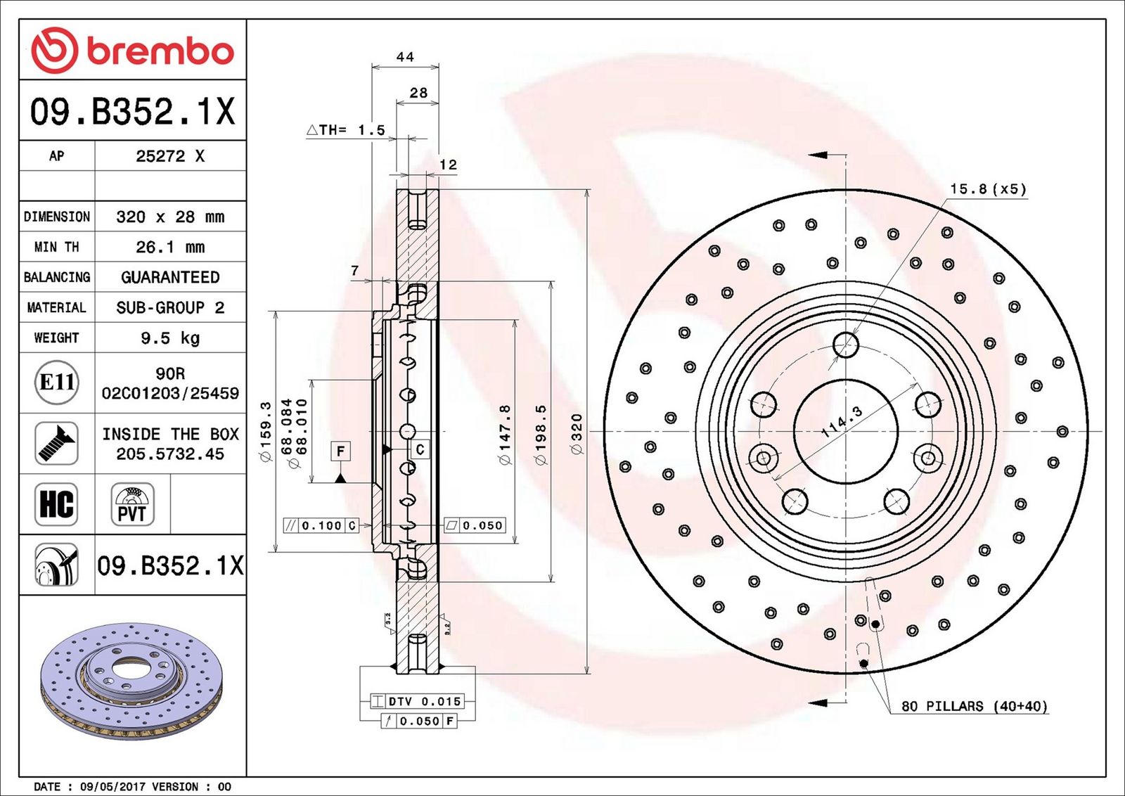 BREMBO 09.B352.1X - Bremsscheibe