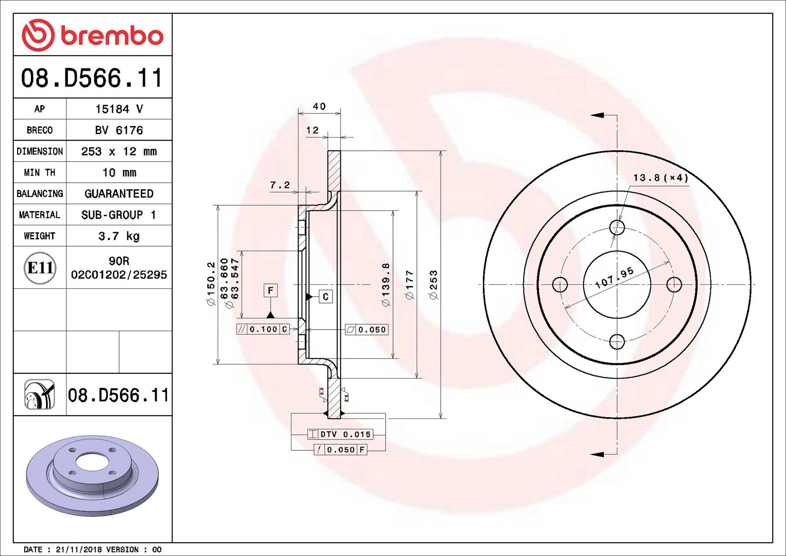 BREMBO 08.D566.11 - Bremsscheibe