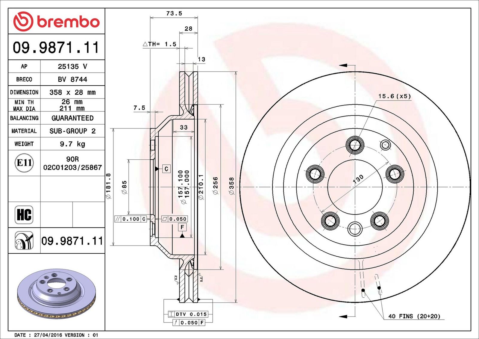 BREMBO 09.9871.11 - Bremsscheibe