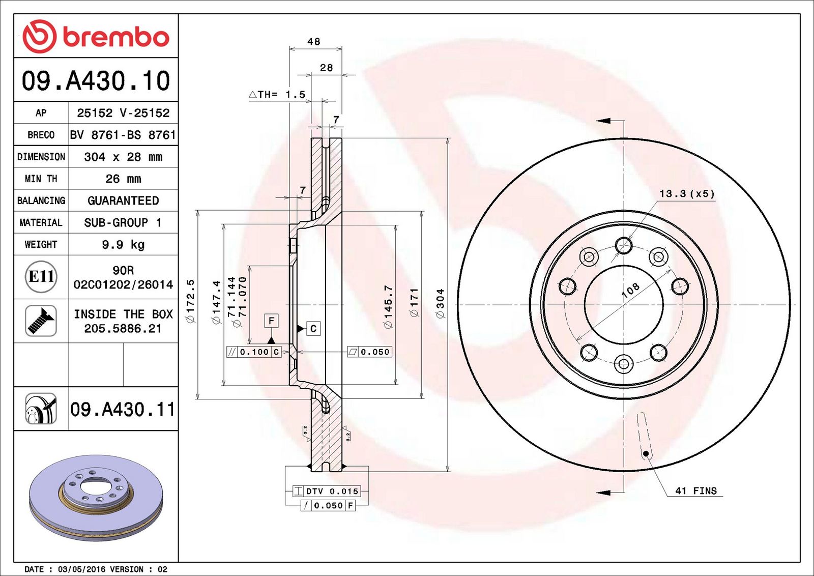 BREMBO 09.A430.11 - Bremsscheibe