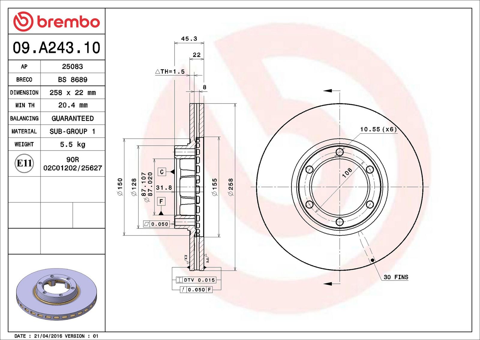BREMBO 09.A243.10 - Bremsscheibe
