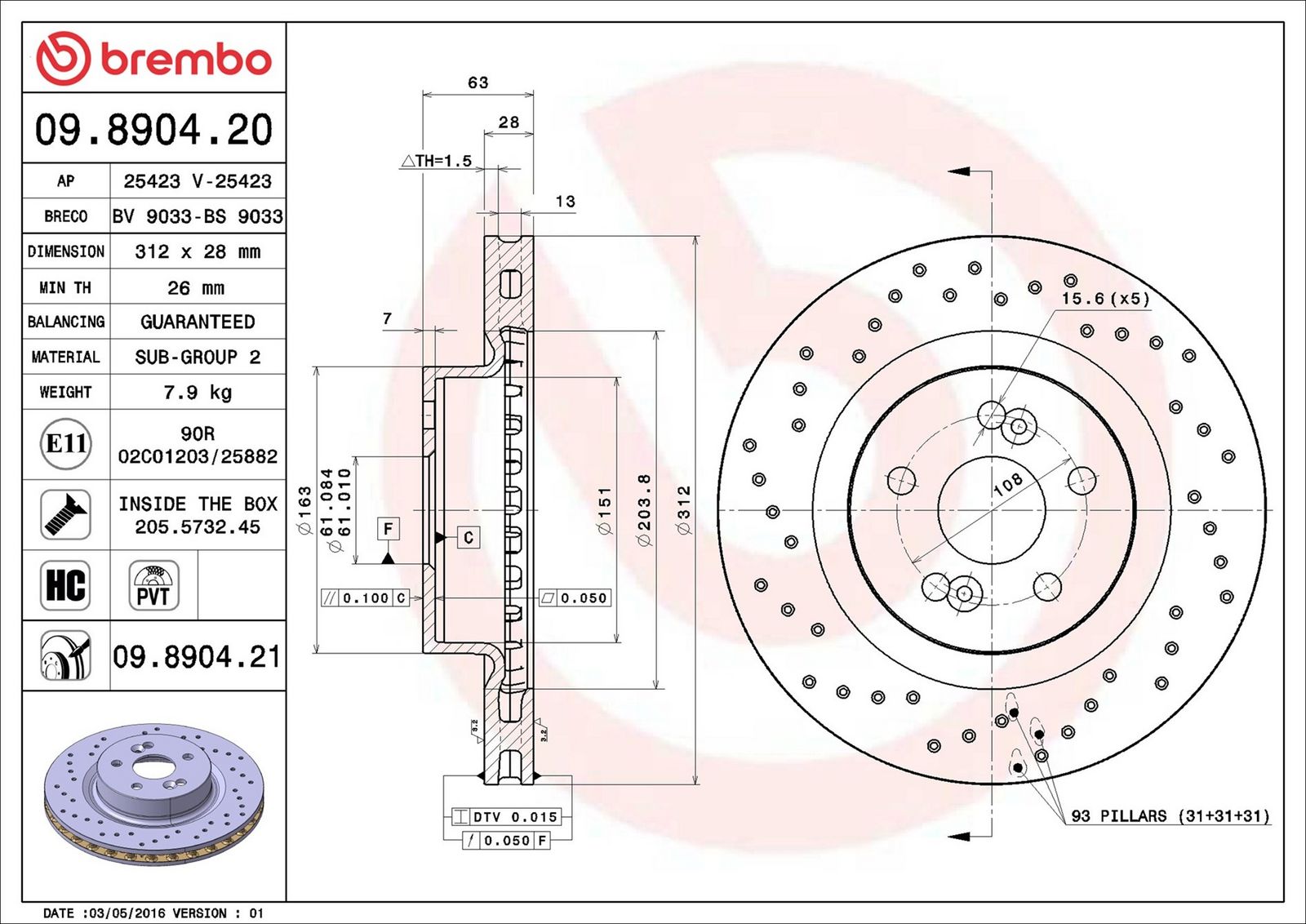 BREMBO 09.8904.21 - Bremsscheibe