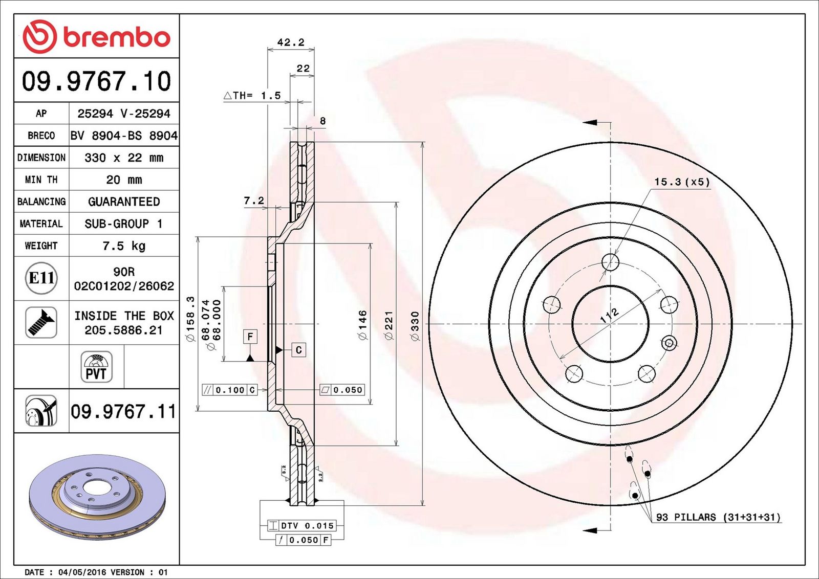 BREMBO 09.9767.11 - Bremsscheibe