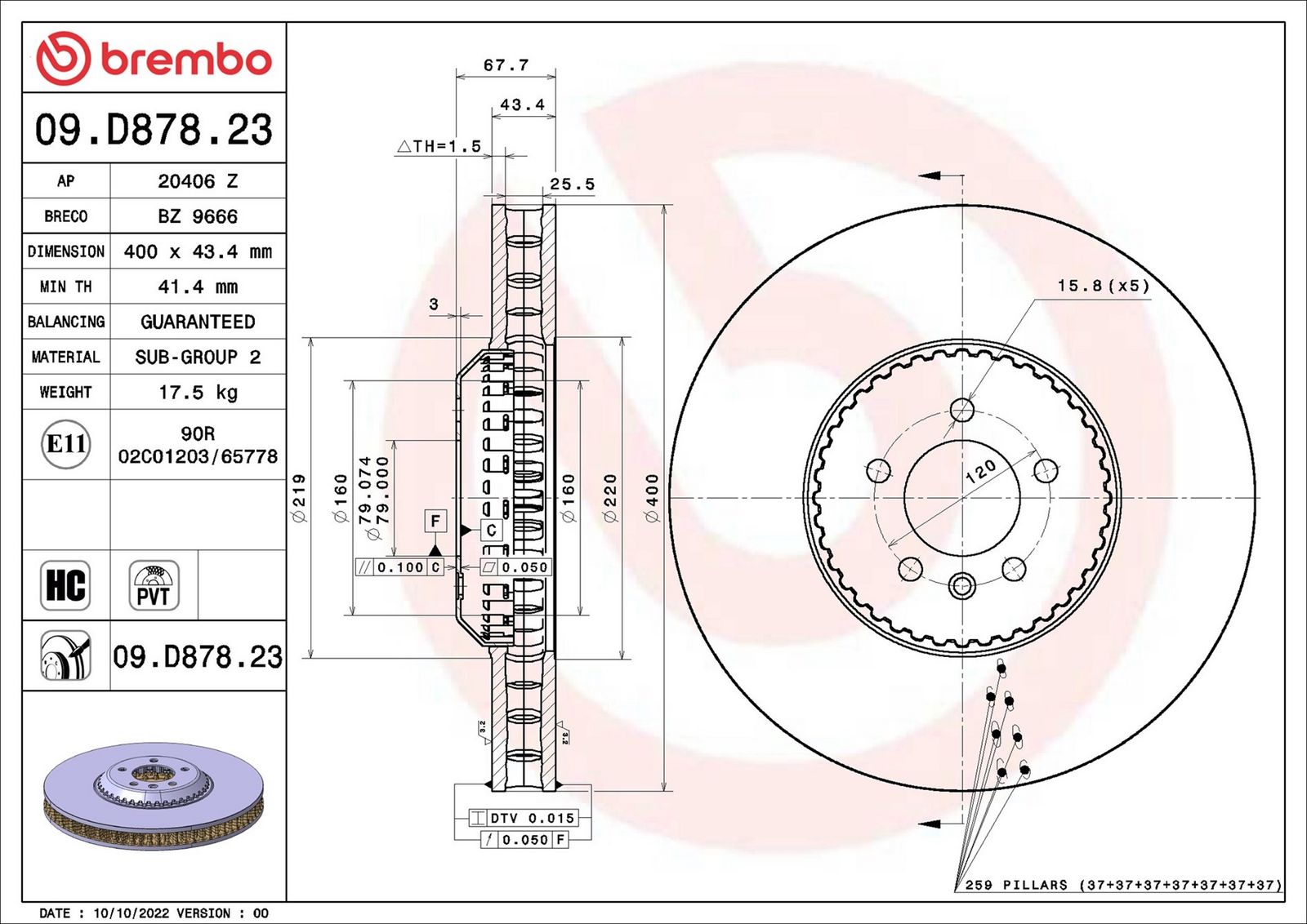 BREMBO 09.D878.23 - Bremsscheibe