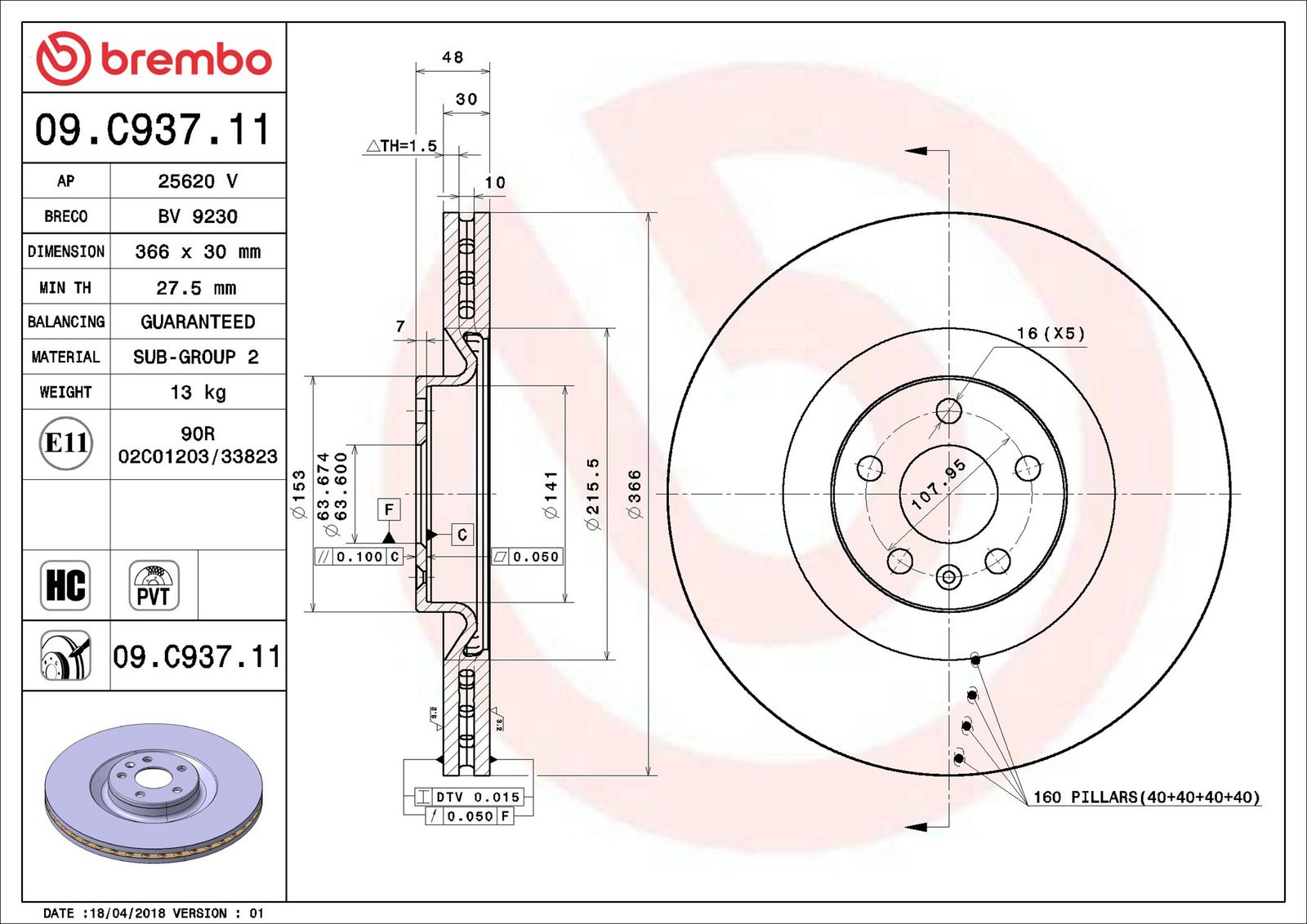 BREMBO 09.C937.11 - Bremsscheibe