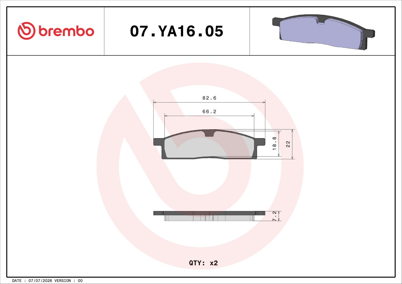 BREMBO 07YA1605 - Bremsbelagsatz, Scheibenbremse