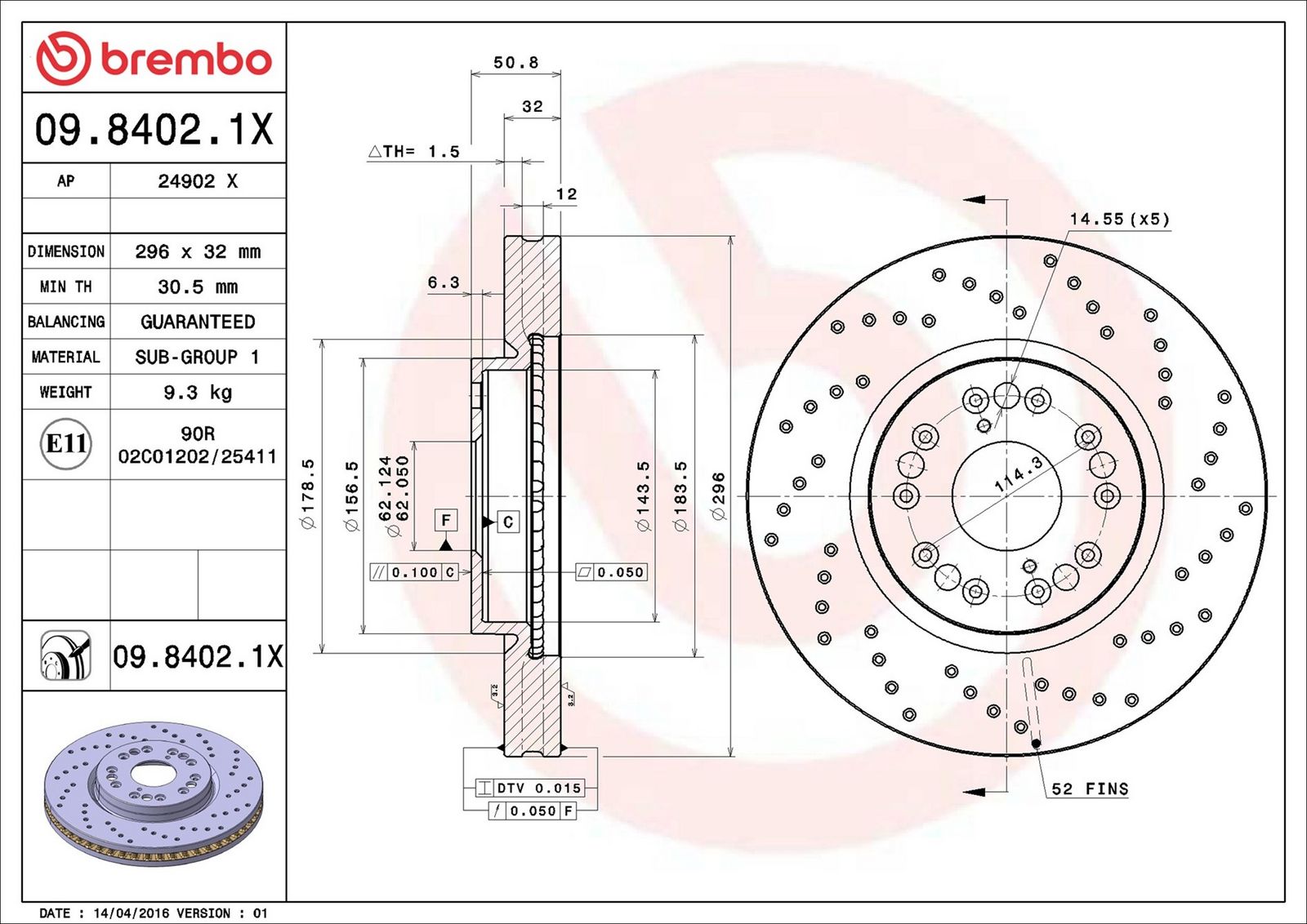 BREMBO 09.8402.1X - Bremsscheibe
