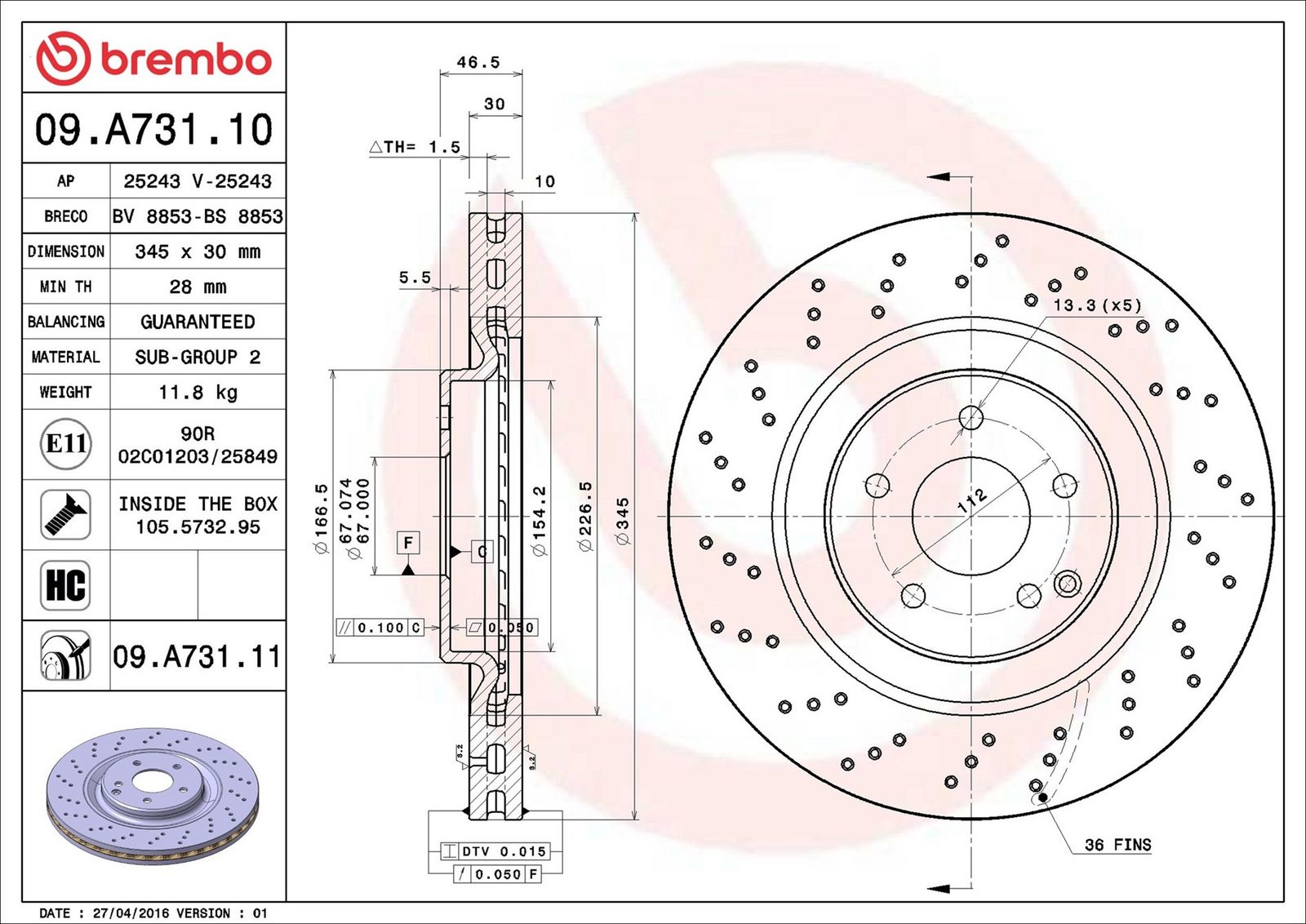 BREMBO 09.A731.11 - Bremsscheibe