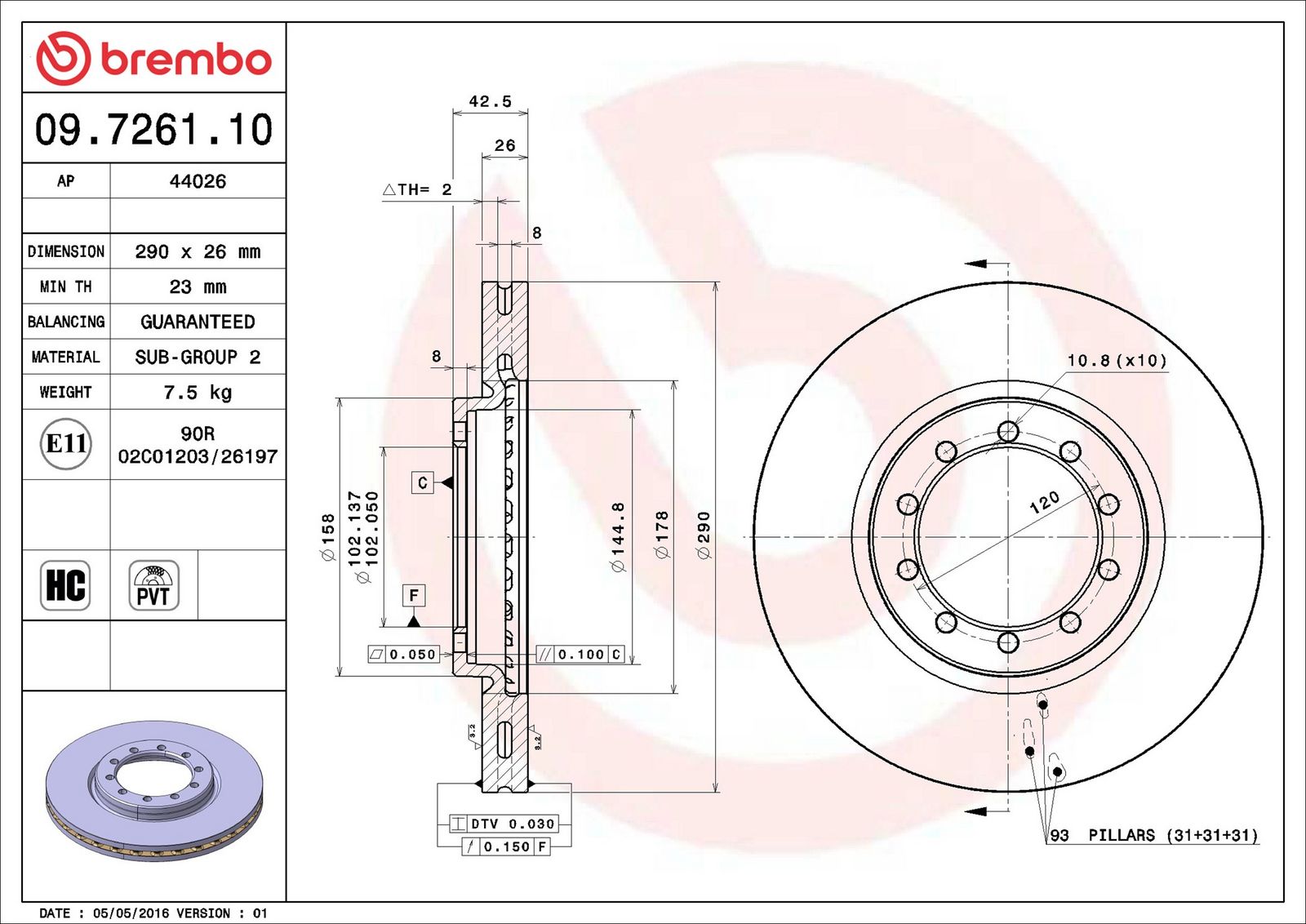 BREMBO 09.7261.10 - Bremsscheibe