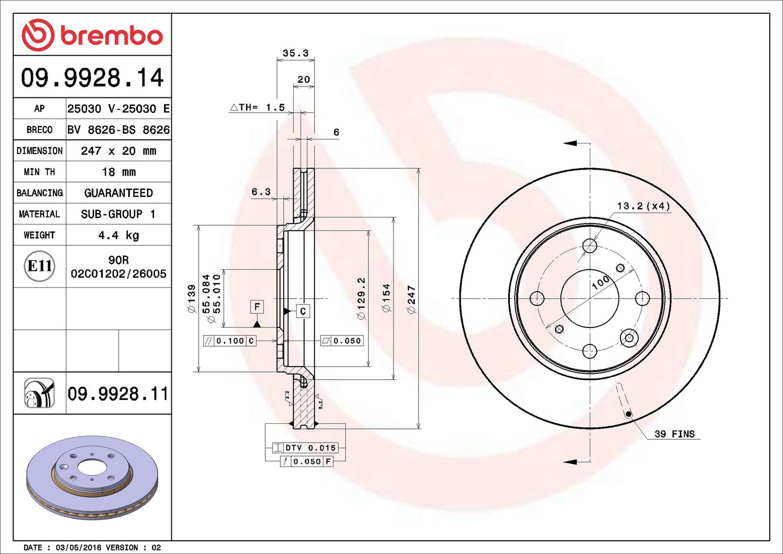 BREMBO 09.9928.11 - Bremsscheibe