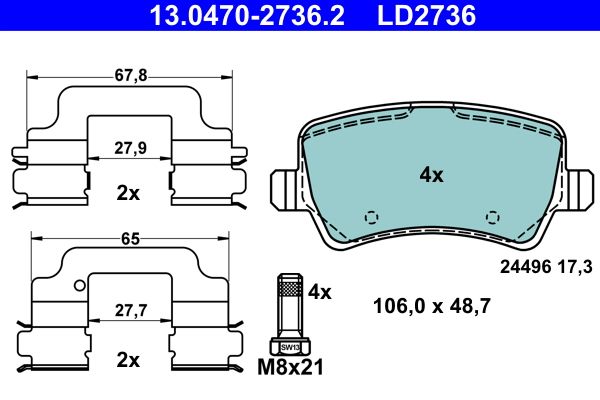 ATE 13.0470-2736.2 - Bremsbelagsatz, Scheibenbremse