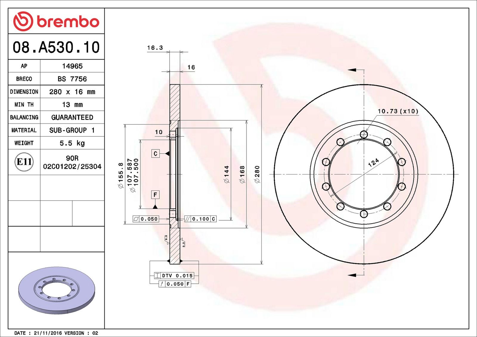 BREMBO 08.A530.10 - Bremsscheibe