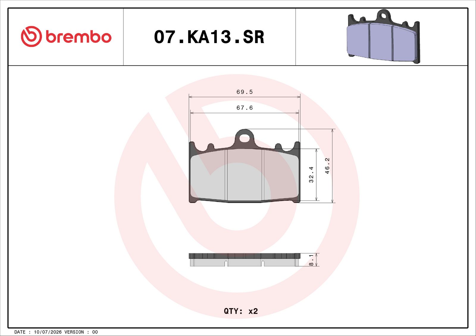 BREMBO 07KA13SR - Bremsbelagsatz, Scheibenbremse