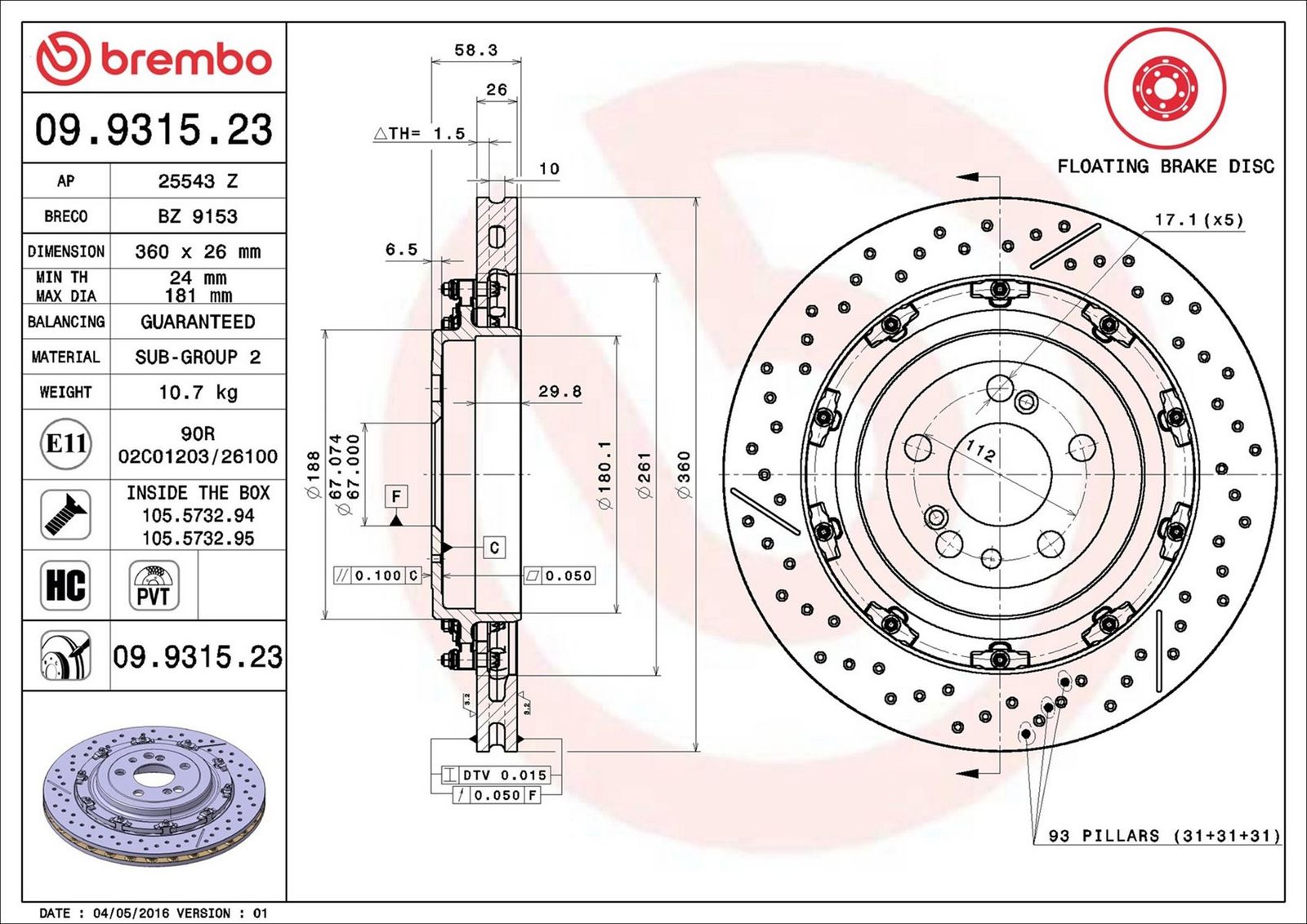 BREMBO 09.9315.23 - Bremsscheibe