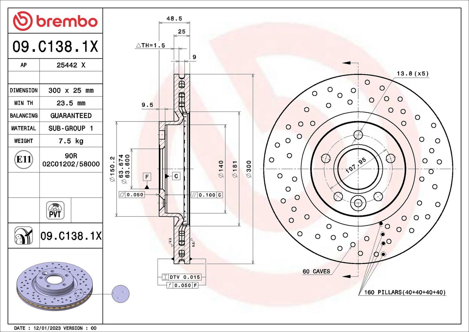 BREMBO 09.C138.1X - Bremsscheibe