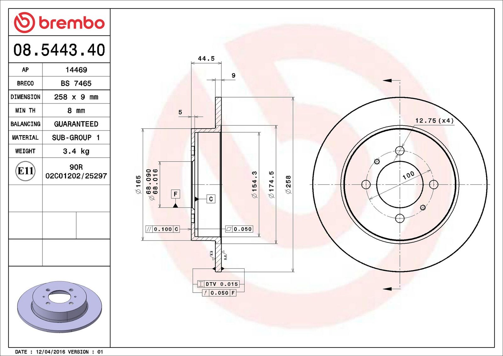 BREMBO 08.5443.40 - Bremsscheibe