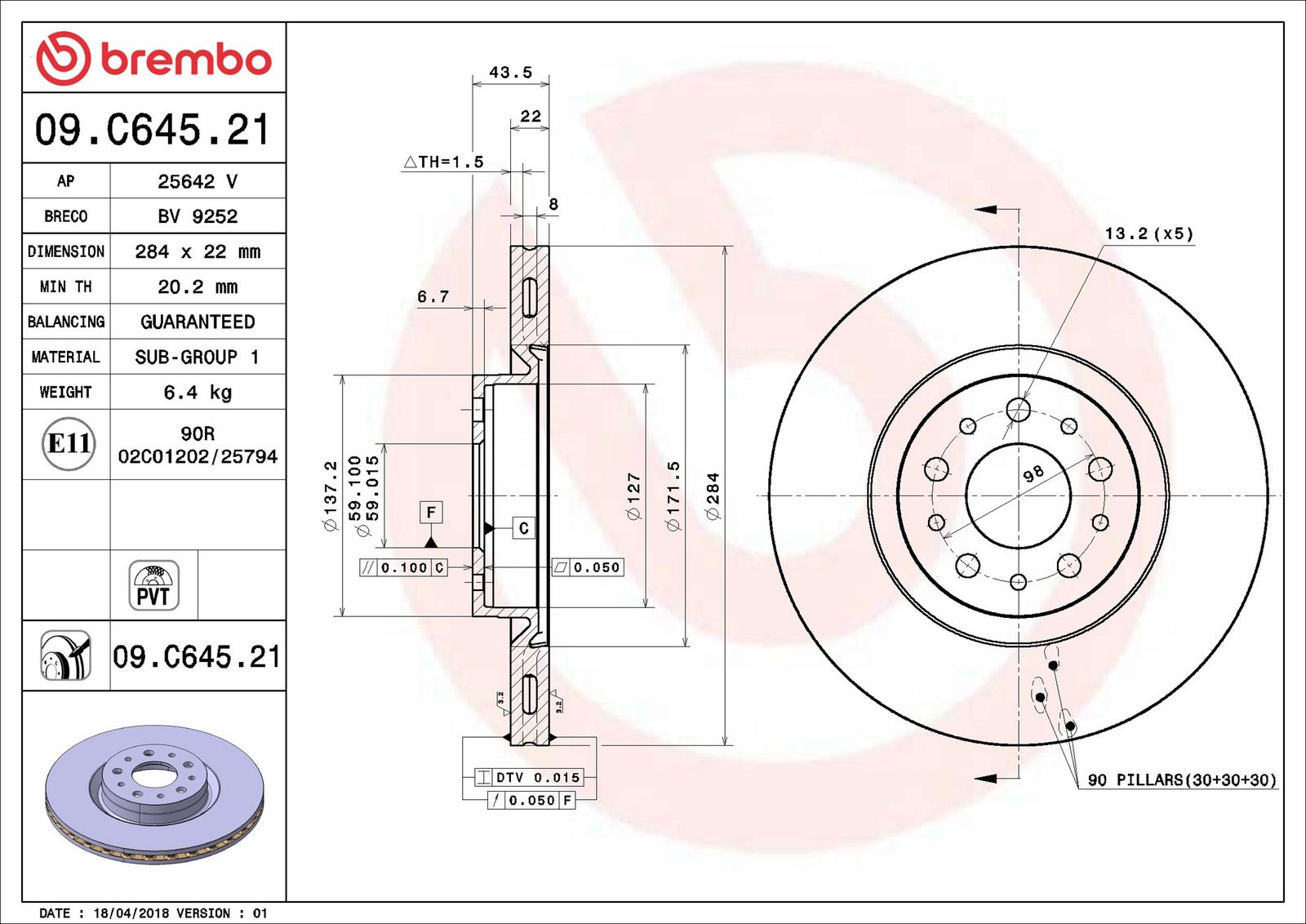 BREMBO 09.C645.21 - Bremsscheibe