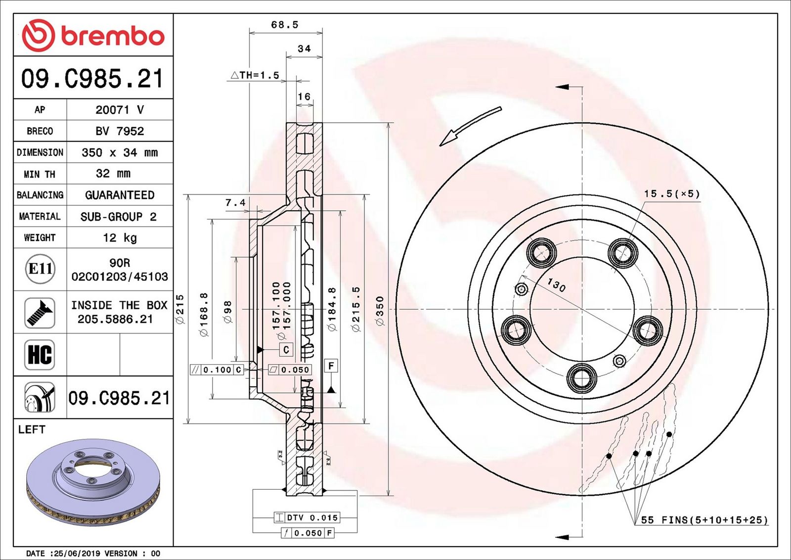BREMBO 09.C985.21 - Bremsscheibe