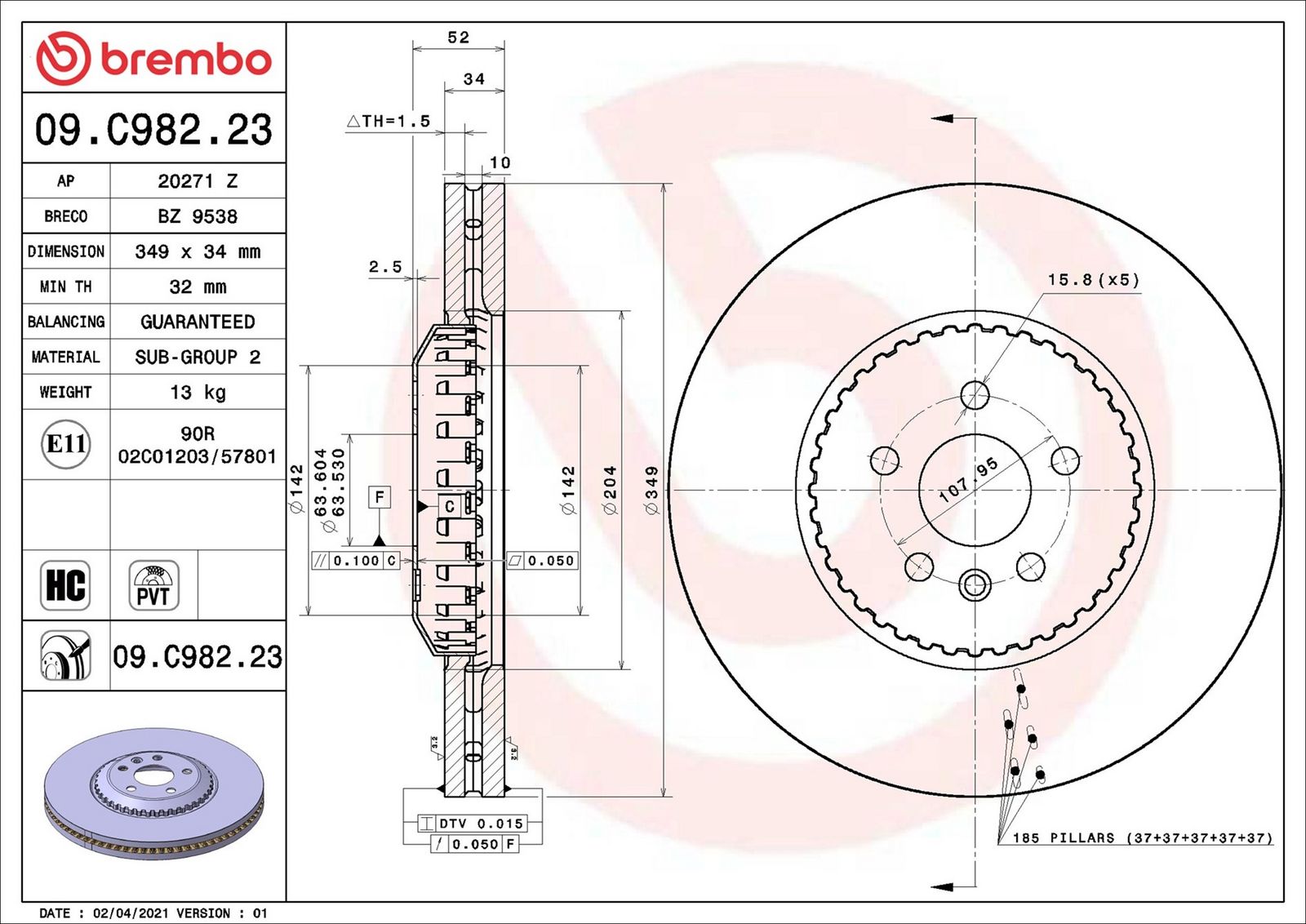 BREMBO 09.C982.23 - Bremsscheibe