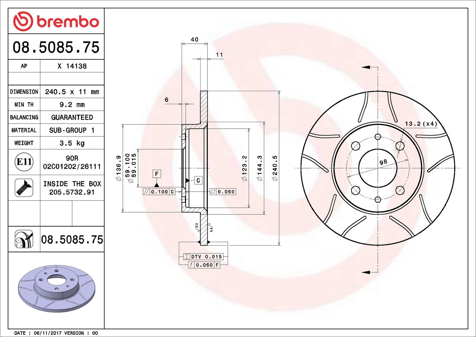 BREMBO 08.5085.75 - Bremsscheibe