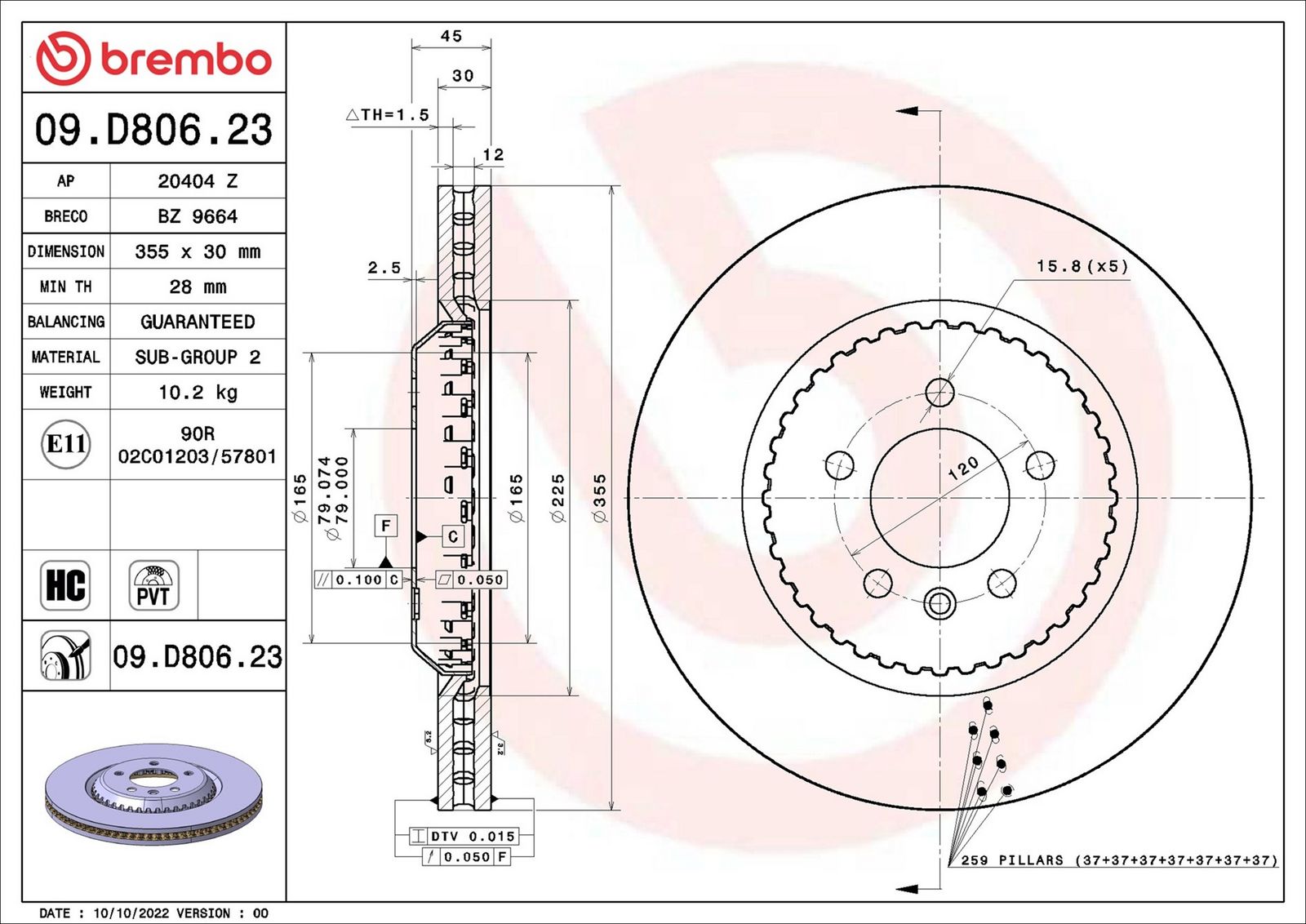 BREMBO 09.D806.23 - Bremsscheibe
