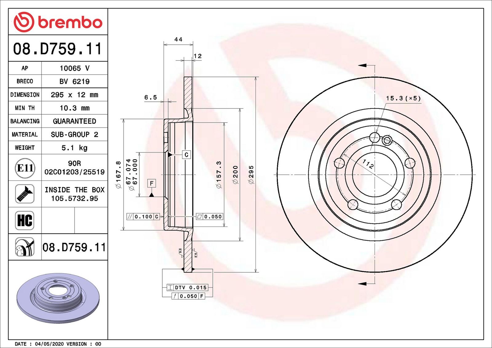 BREMBO 08.D759.11 - Bremsscheibe