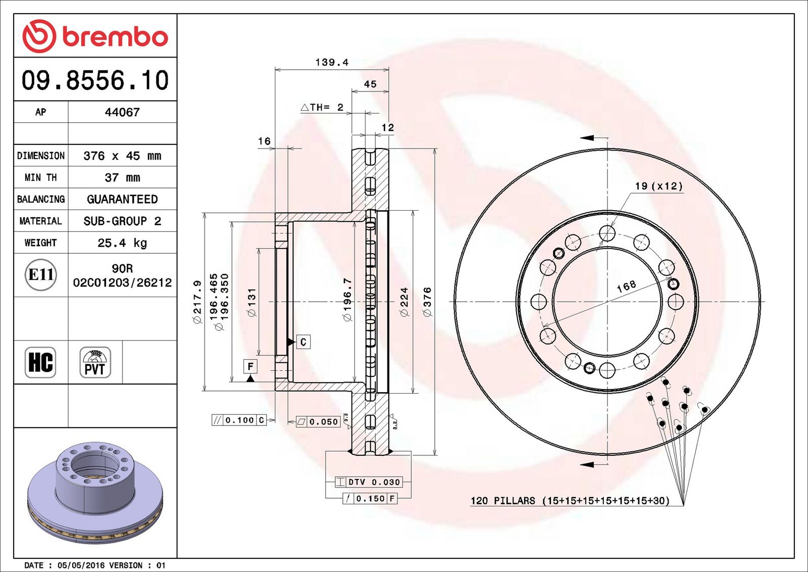 BREMBO 09.8556.10 - Bremsscheibe
