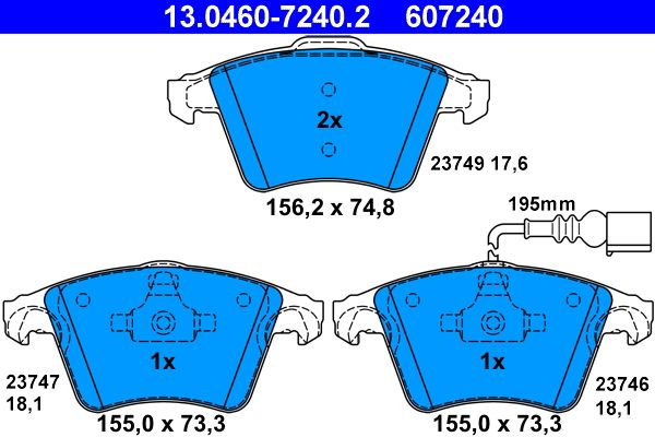 ATE 13.0460-7240.2 - Bremsbelagsatz, Scheibenbremse