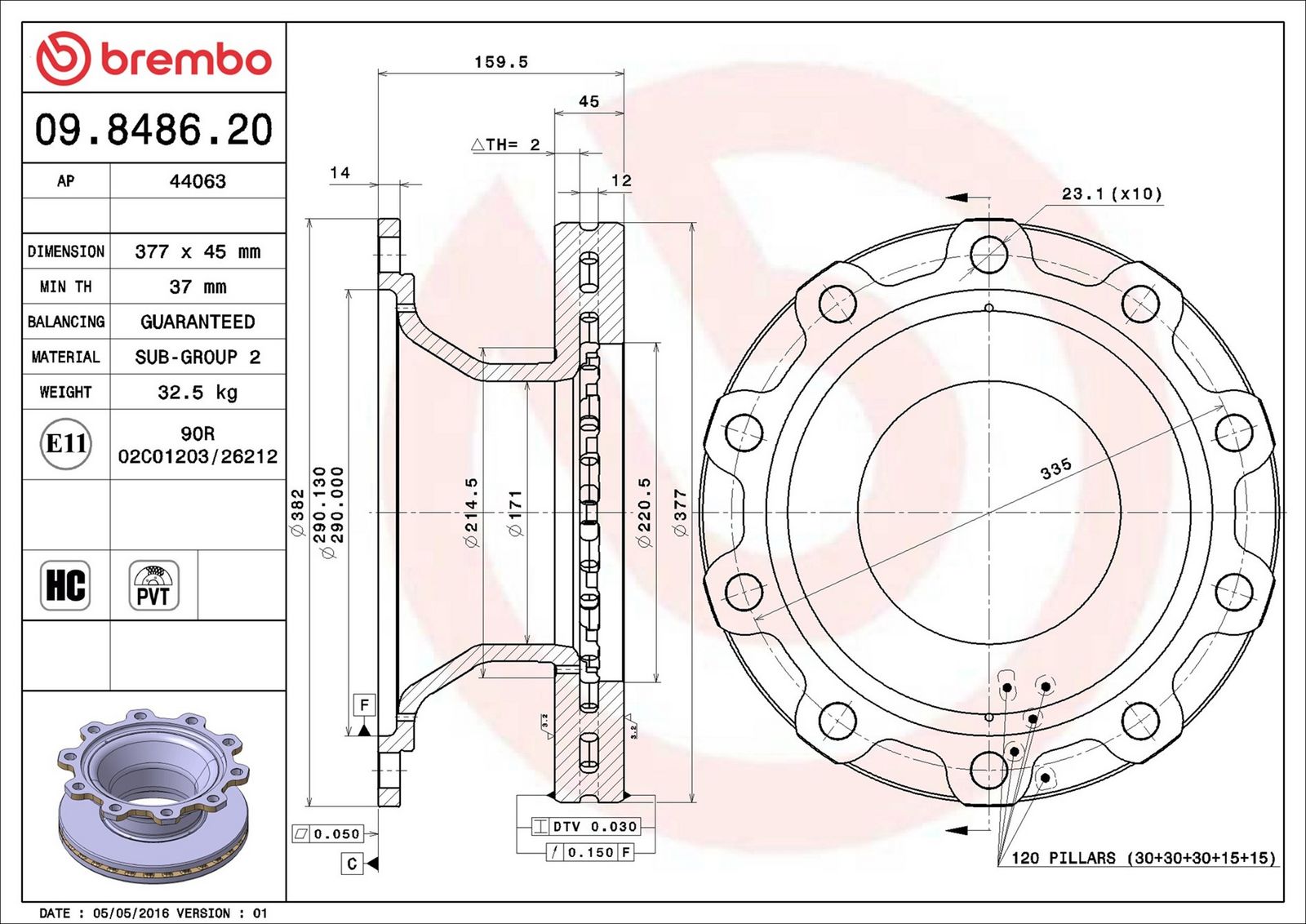 BREMBO 09.8486.20 - Bremsscheibe