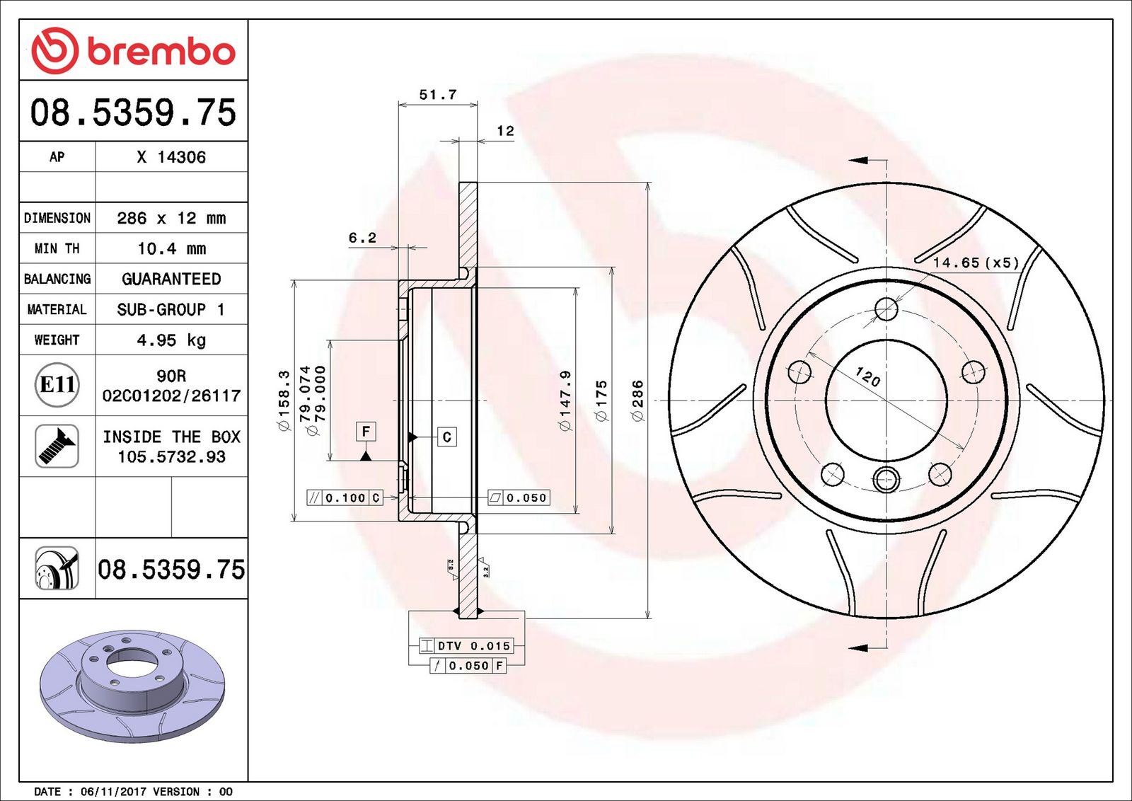 BREMBO 08.5359.75 - Bremsscheibe