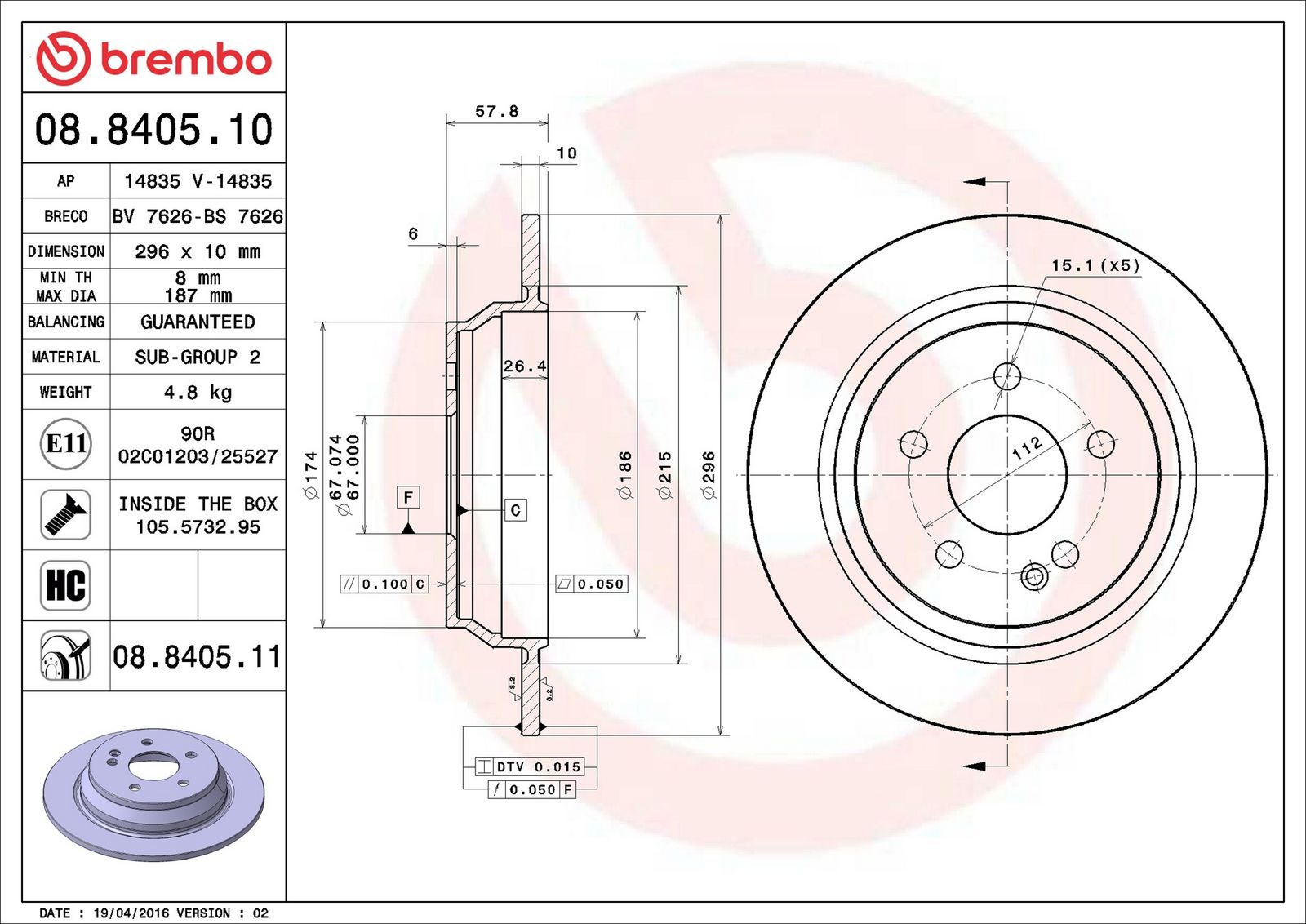 BREMBO 08.8405.11 - Bremsscheibe