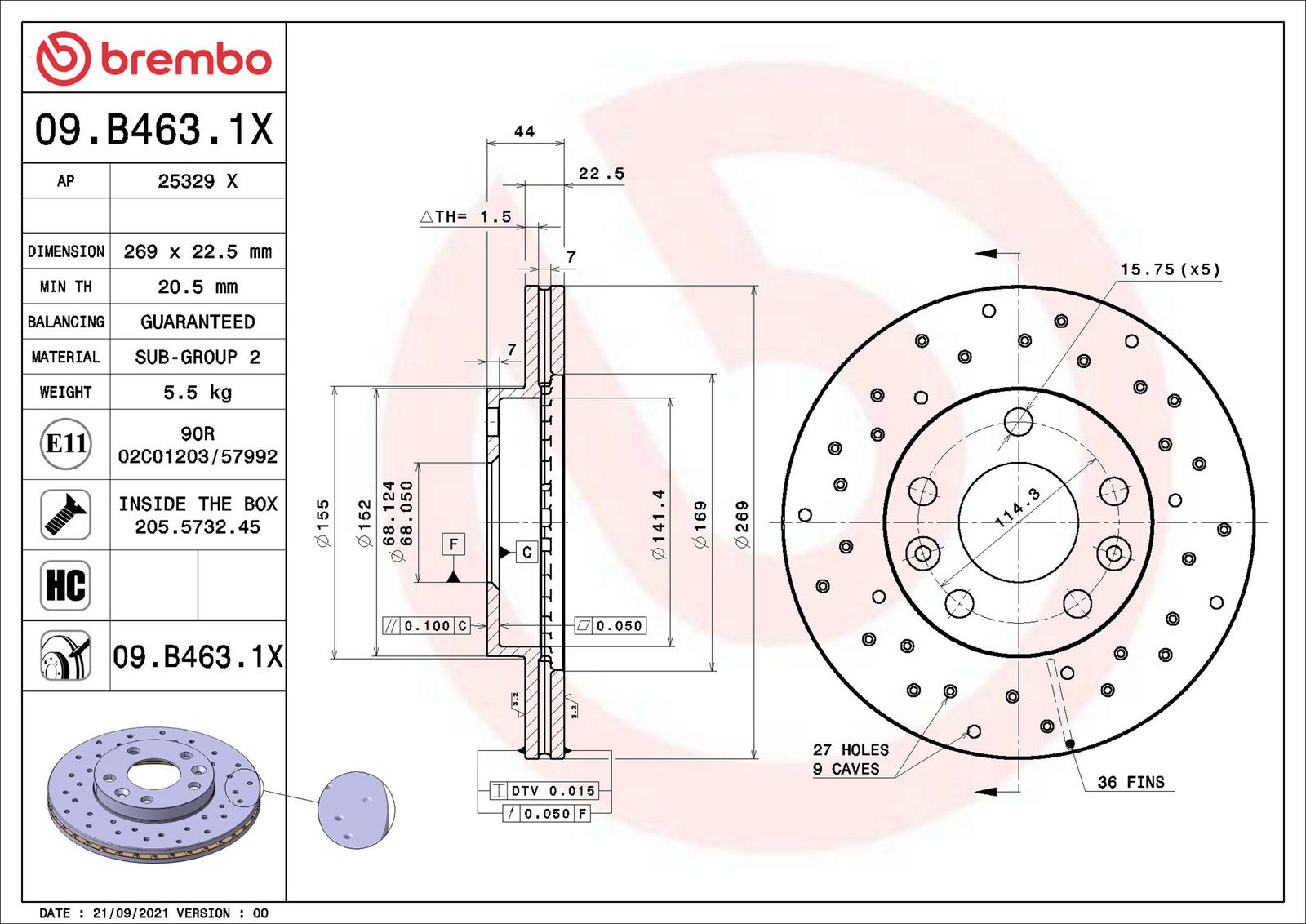 BREMBO 09.B463.1X - Bremsscheibe