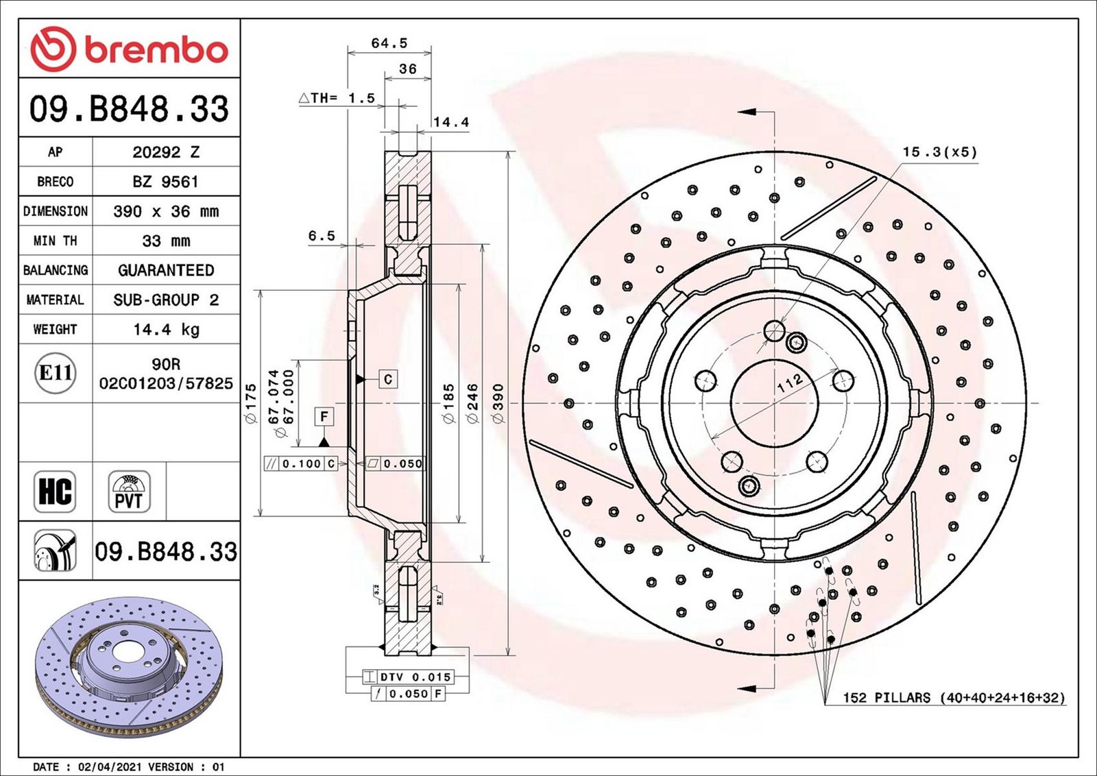 BREMBO 09.B848.33 - Bremsscheibe