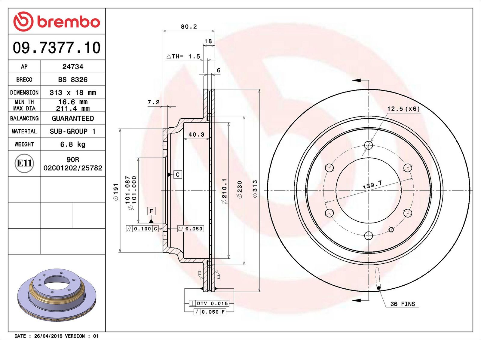 BREMBO 09.7377.10 - Bremsscheibe